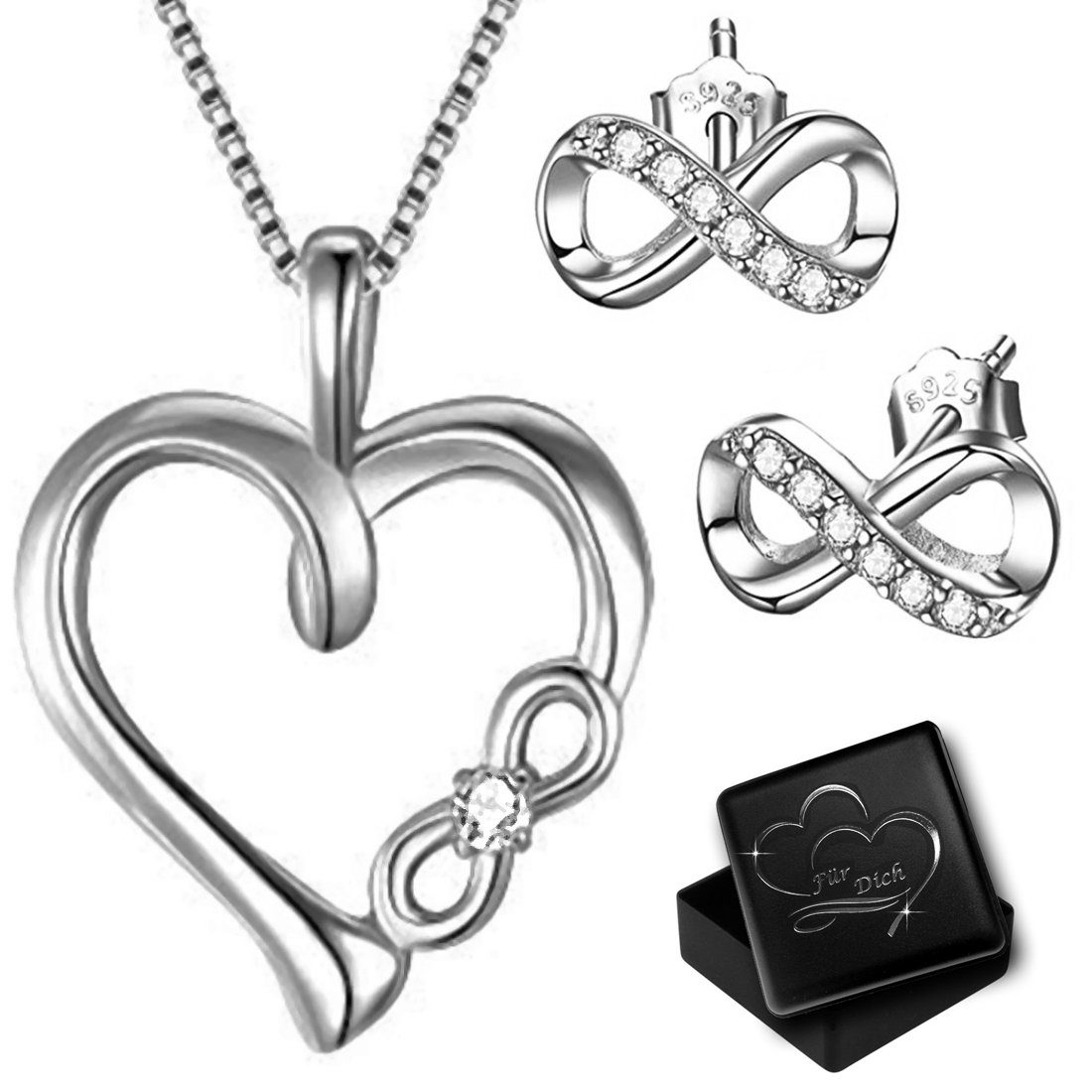 Limana Schmuckset 925 Silber Herz Kette mit Ohrringe Anhänger Ohrstecker Ha günstig online kaufen