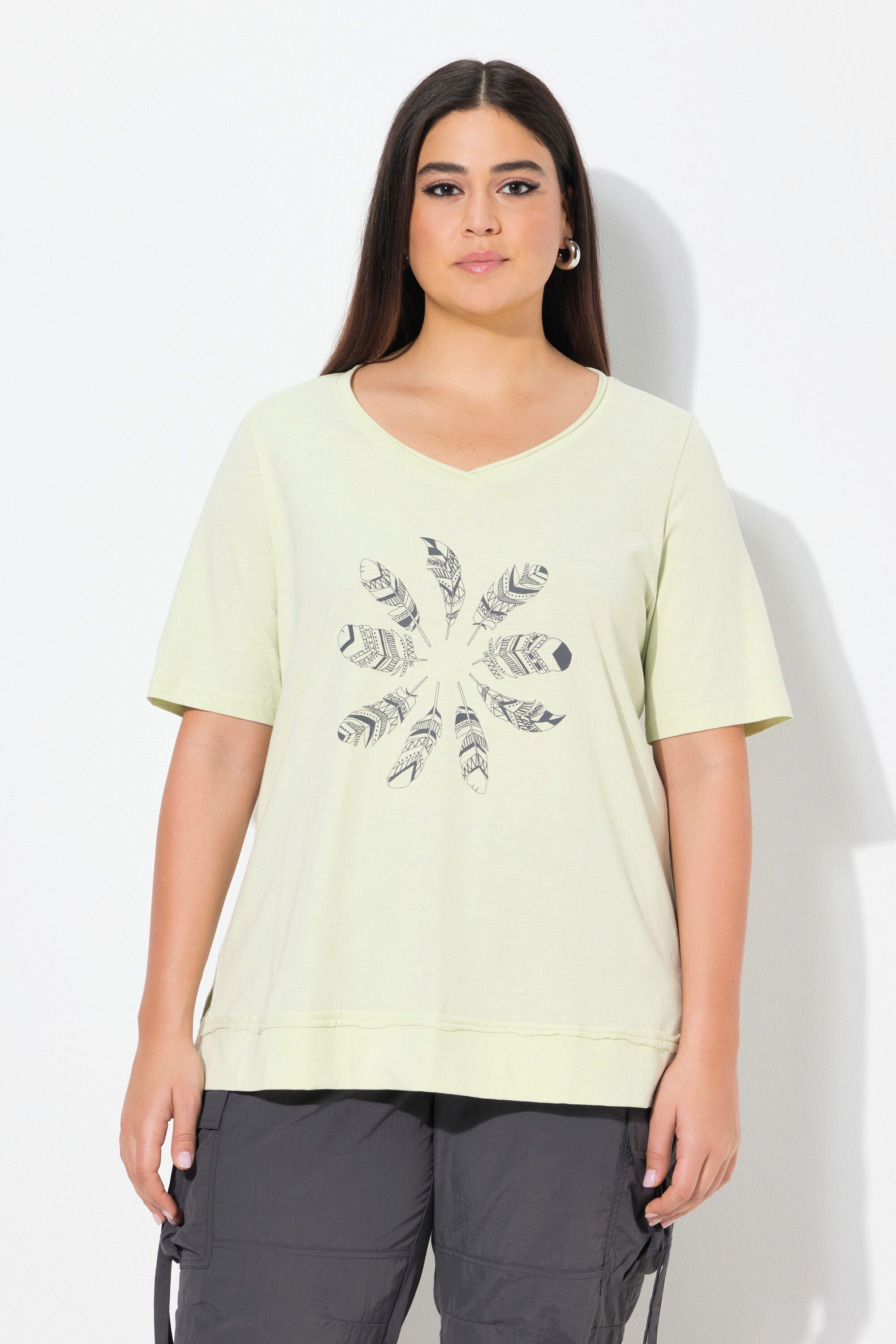 Ulla Popken T-Shirt T-Shirt Feder offenkantig günstig online kaufen