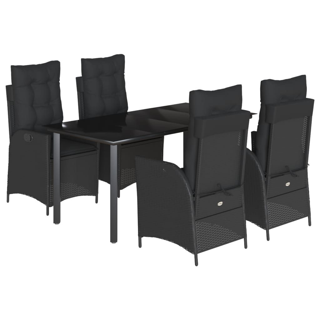 Garten-Essgruppe 5-tlg. Garten-Essgruppe mit Kissen Schwarz Poly Rattan