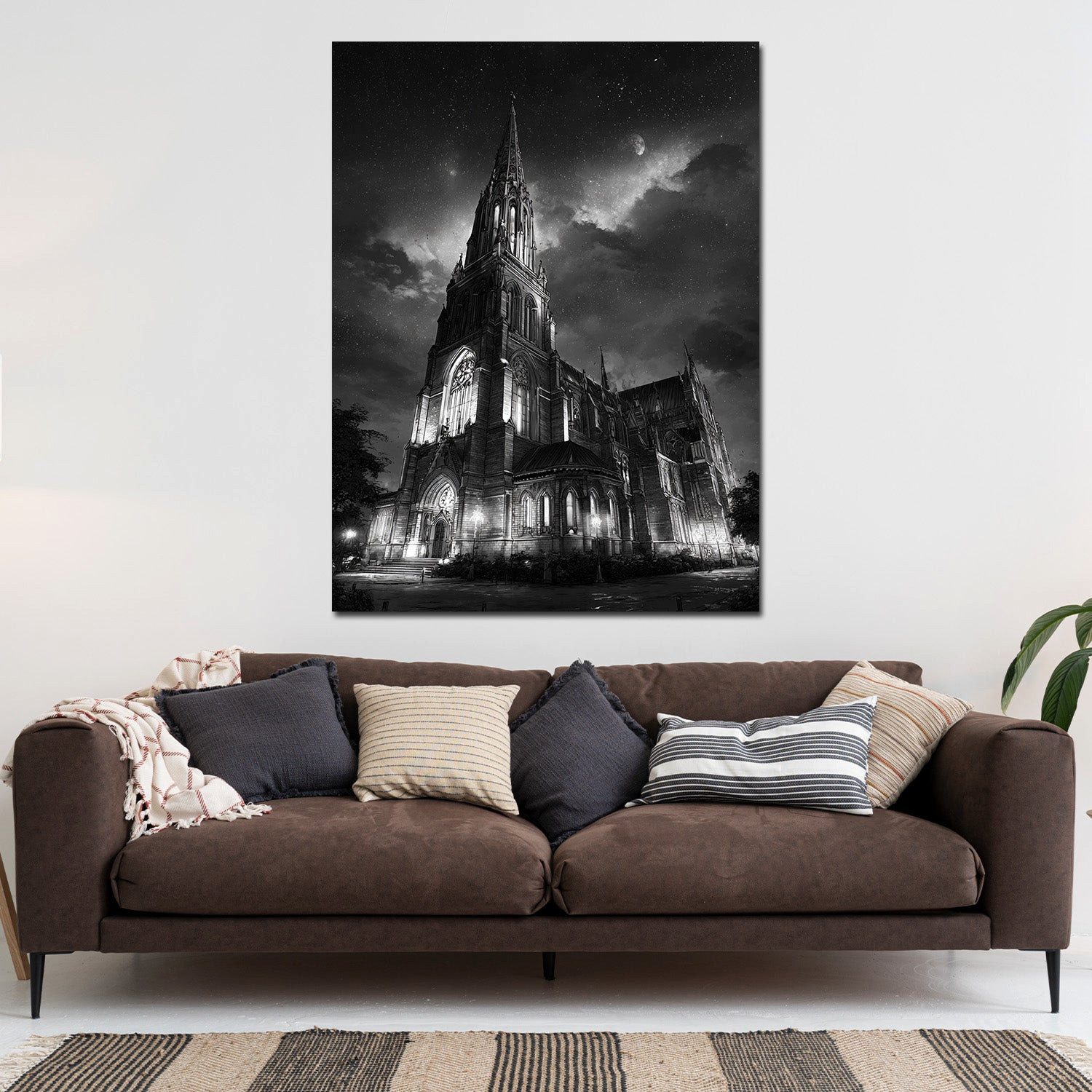 Artedinoi Leinwandbild Kirche Schwerin Nachtaufnahme schwarz weiß Leinwandbild Wandbild Kunst, Kirche Schwerin bei Nacht, S/W