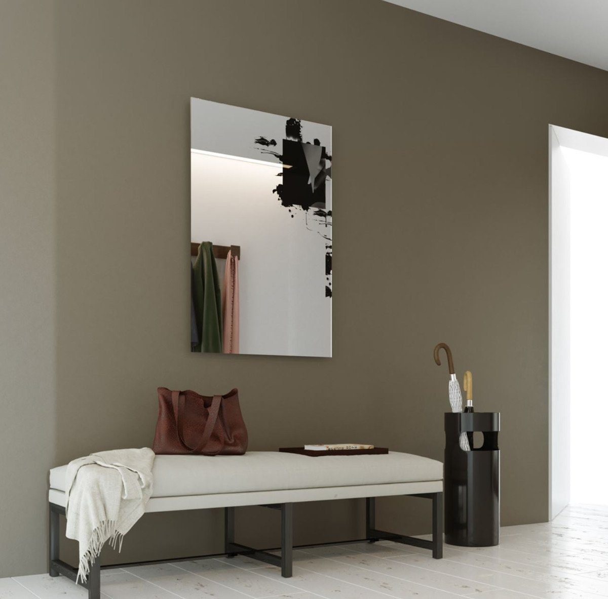 Casa Padrino Wandspiegel Designer Wohnzimmer - x Wandspiegel Möbel Schwarz 70 cm H. Luxus 105