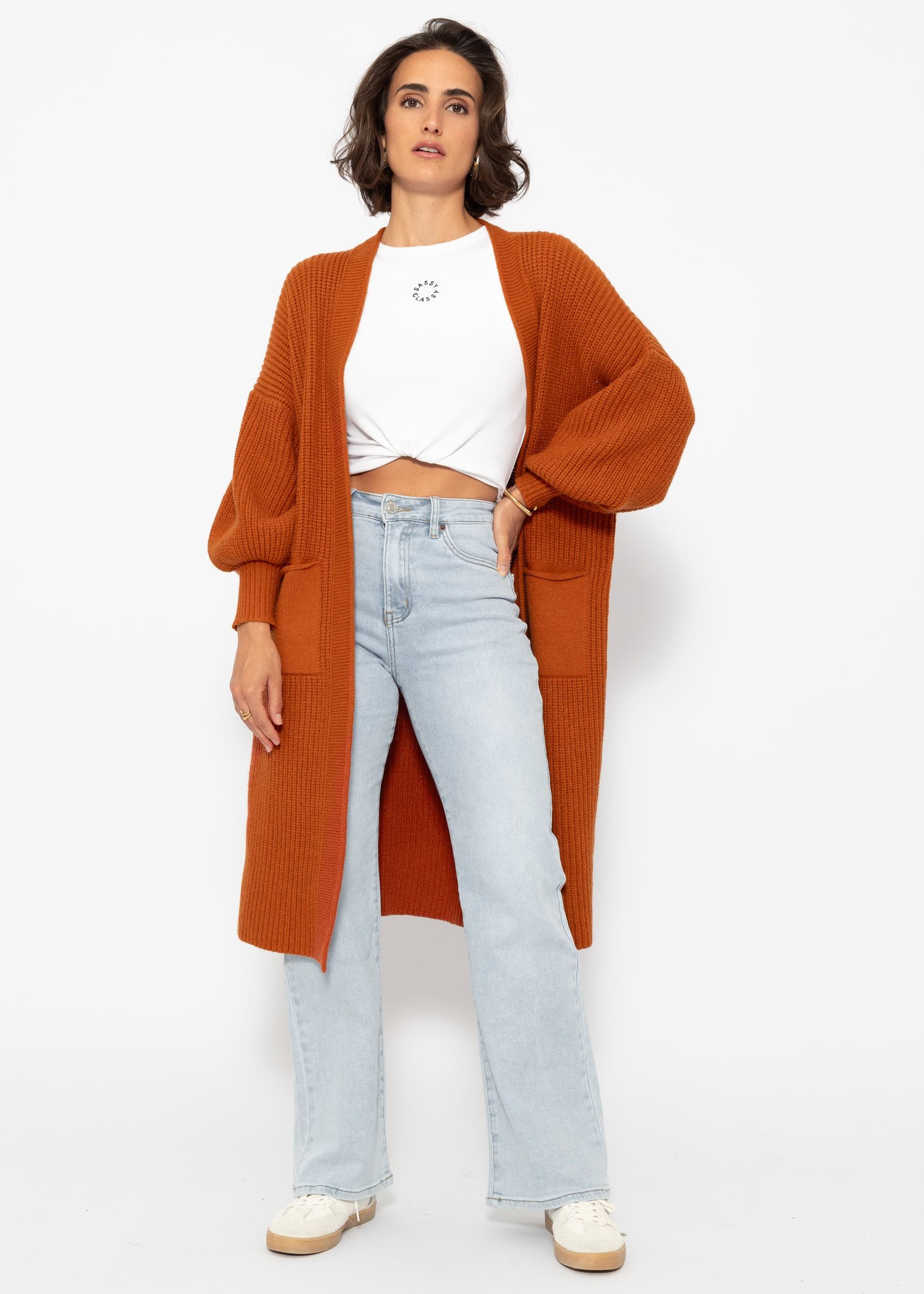 SASSYCLASSY Cardigan Oversize Strickjacke Damen lang mit Taschen Winter Max günstig online kaufen