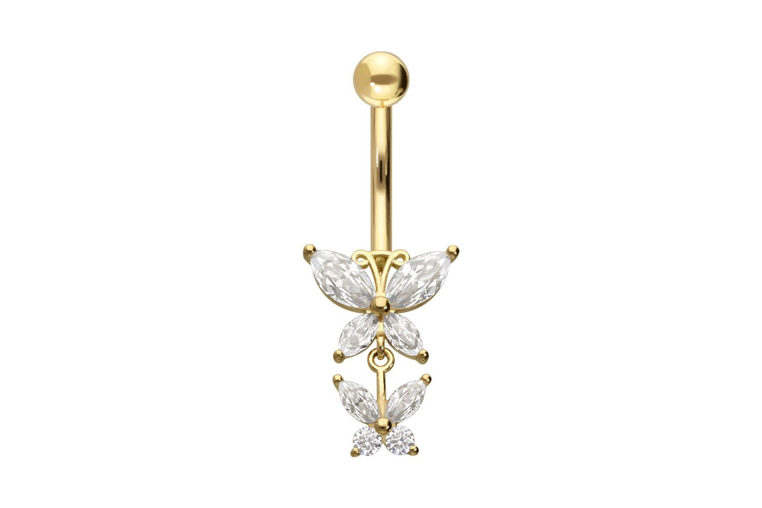 PIERCINGLINE Bauchnabelpiercing 14/18 Karat Gold Bananabell 2 MOISSANIT-SCHMETTERLINGE (Bananabells, 1-tlg)