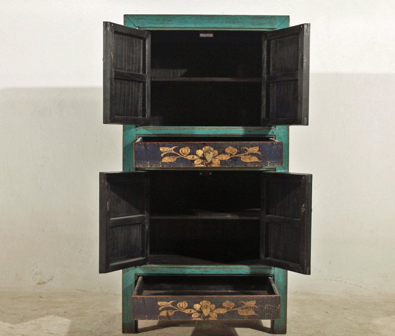 OPIUM OUTLET Kleiderschrank Möbel Asia Vintage Schrank chinesisch (Wohnzimmer Schlafzimmer Landhaus Antik-Stil, asiatisch chinesisch orientalisch) Hochzeitsschrank Hoch-Kommode komplett montiert