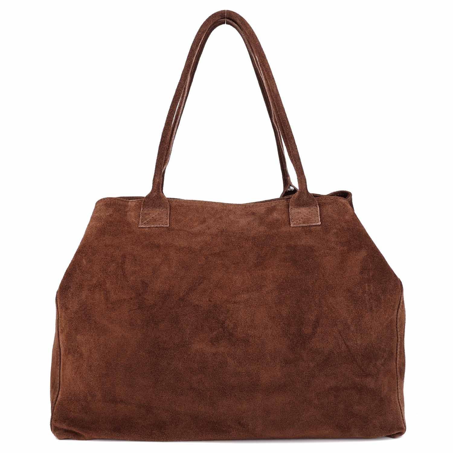 ITALYSHOP24 Shopper Made in Italy XL Damen Leder Tasche Tote Bag Shopper Schultertasche, Wildleder Handtasche Henkeltasche DIN-A4 Business Reise Veloursleder