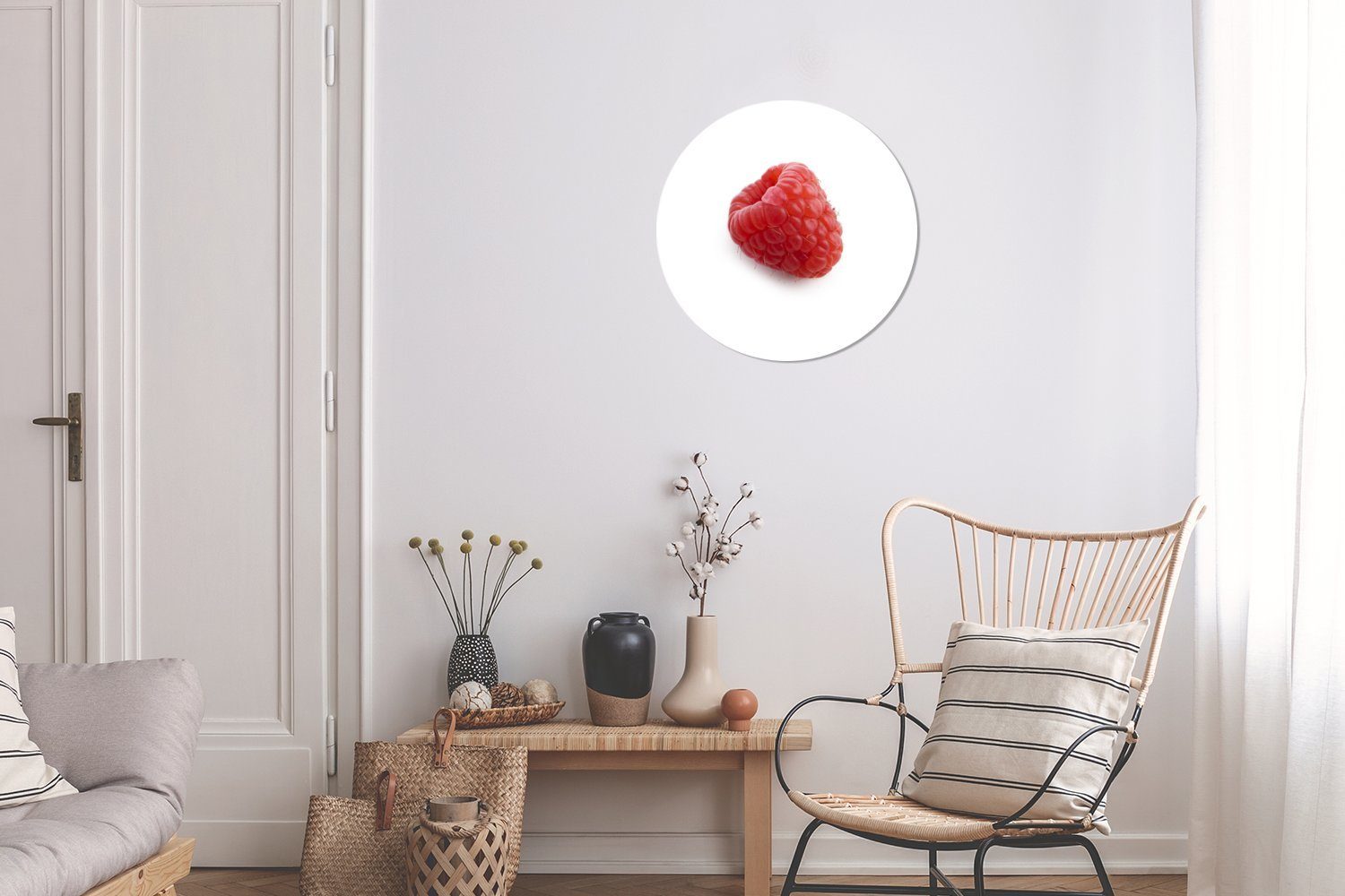 Wandbild, Gemälde Rot Rundes Forex, St), cm Wohnzimmer, Wanddekoration Kreis - Obst, - Himbeere 30x30 MuchoWow (1