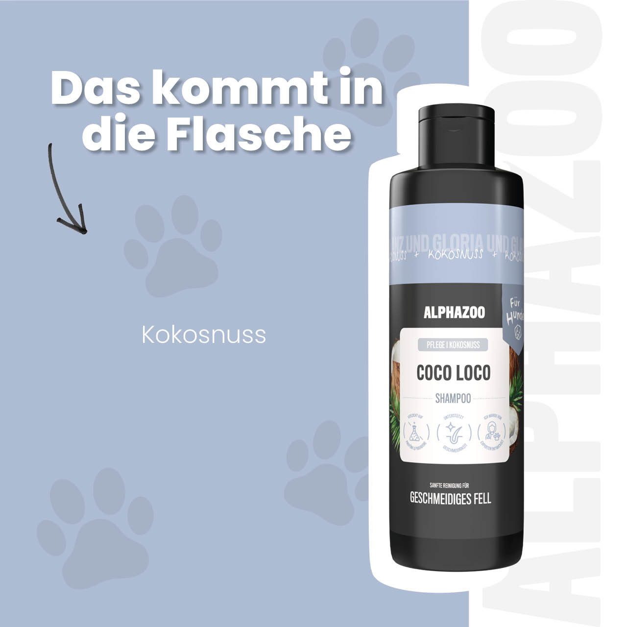 ALPHAZOO Tiershampoo Coco Loco Shampoo für Hunde 250 ml, 250 ml, (1-St), Kokos-Hundeshampoo für glänzendes Fell