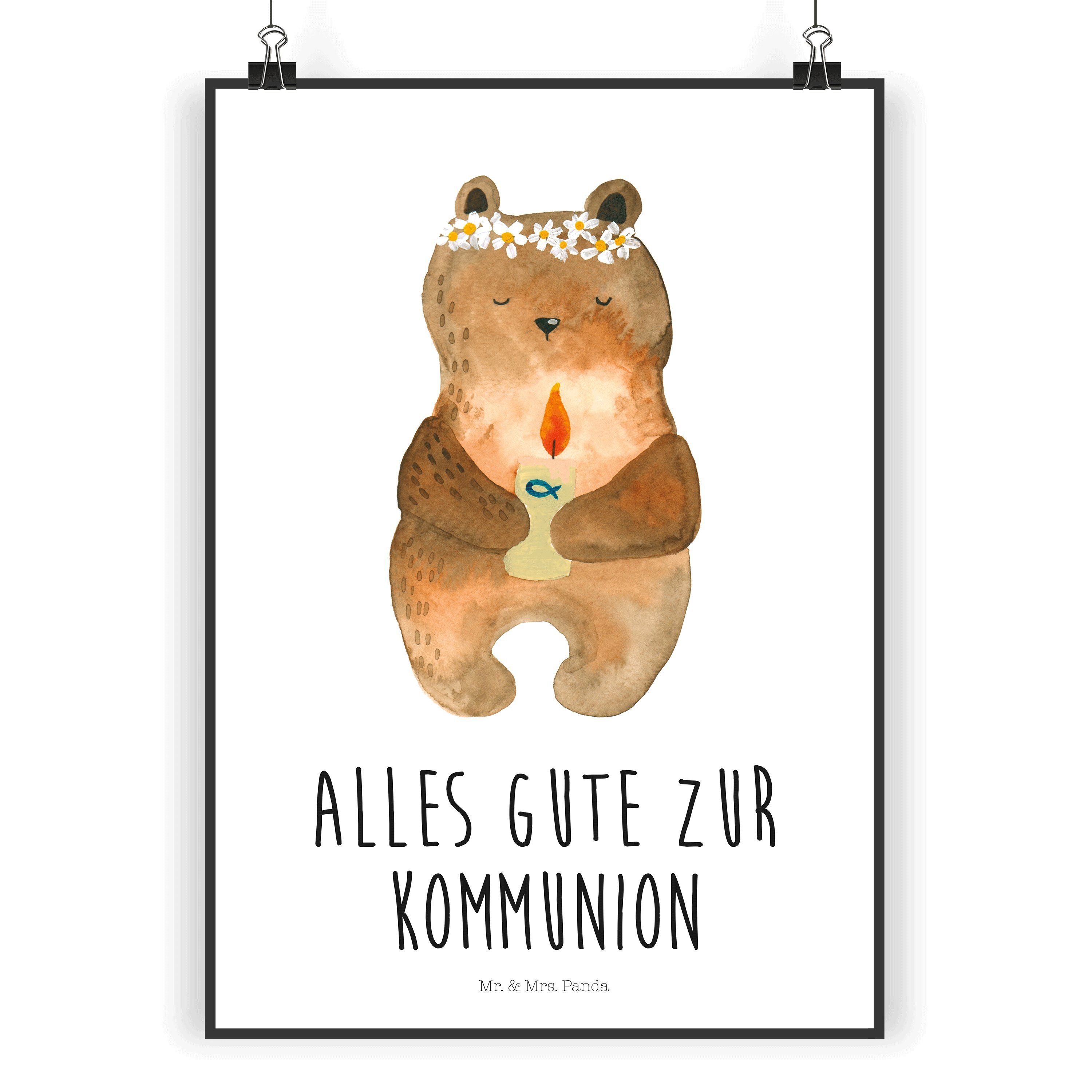 Mr. & Mrs. Panda Poster DIN A5 Kommunion-Bär - Weiß - Geschenk, Kunstdruck, Taufkerze, Wandde, Kommunion-Bär (1 St)