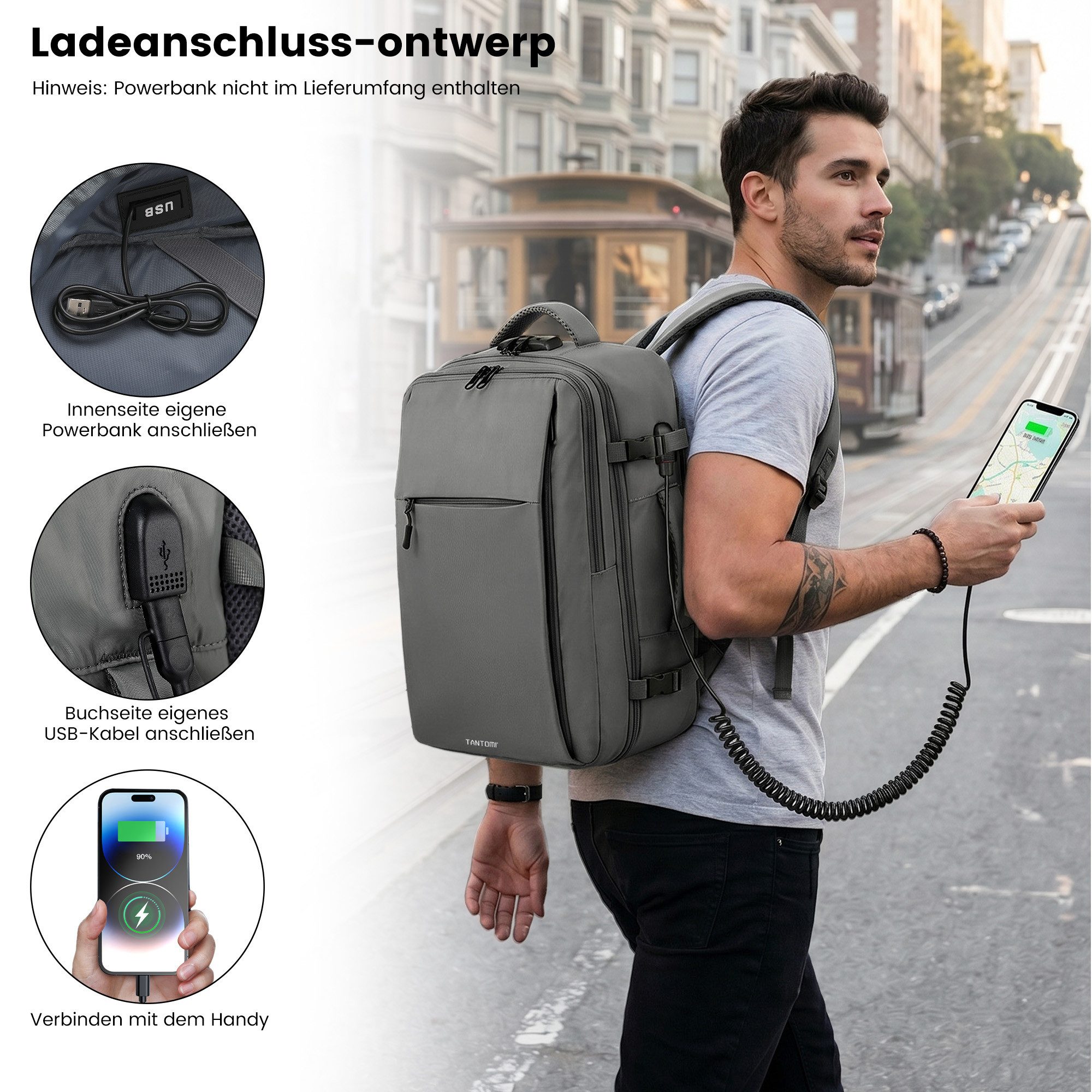 TANTOMI Reiserucksack Ryanair Handgepäck Rucksack mit 2 Größen, Laptopfach – Bild 3 von 5