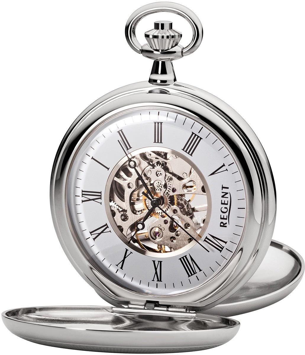 Regent Regent Taschenuhr für Damen Herren P-36, (Analoguhr), Herren Taschenuhr rund, extra groß (ca. 51mm), Metall verchromt