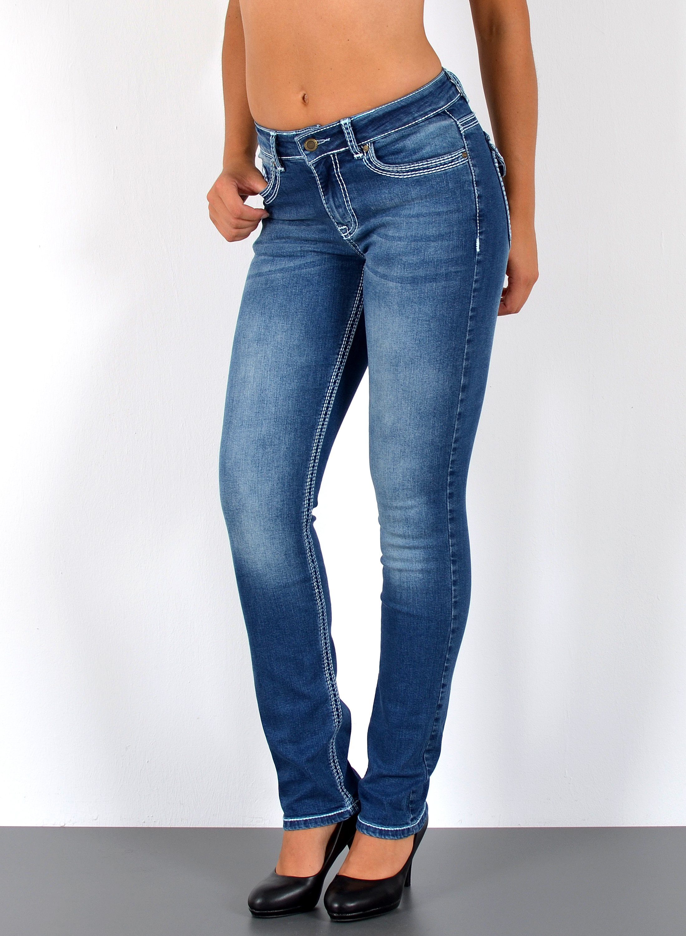 Straight-Jeans High Waist Straight Fit Jeans Damen Stretch Hose mit dicker Naht G11