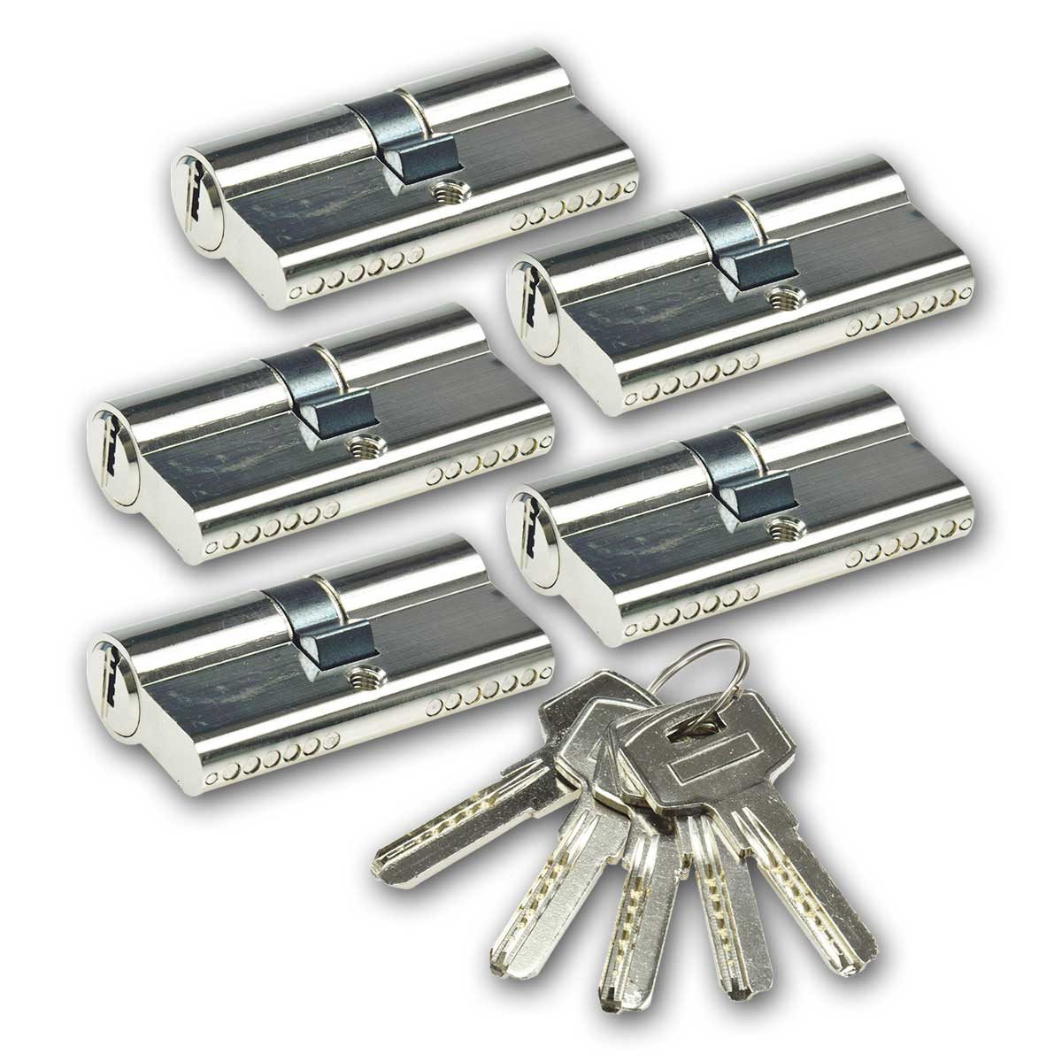 ChiliTec Schließzylinder Schließzylinder-Set 5x 60mm (30+30mm) 5 Schlüssel