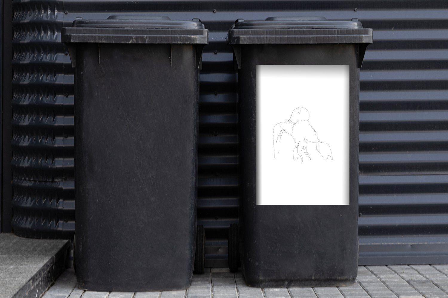 Linienkunst Sticker, - Wandsticker (1 MuchoWow St), Mülltonne, Beziehung Liebe - Mülleimer-aufkleber, Container, Abfalbehälter