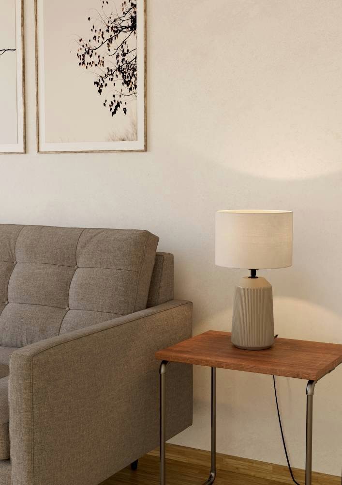 EGLO Tischleuchte CAPALBIO, ohne Leuchtmittel, Nachttischlampe, Keramik in Sandfarben und Textil in Weiß, E27 Fassung