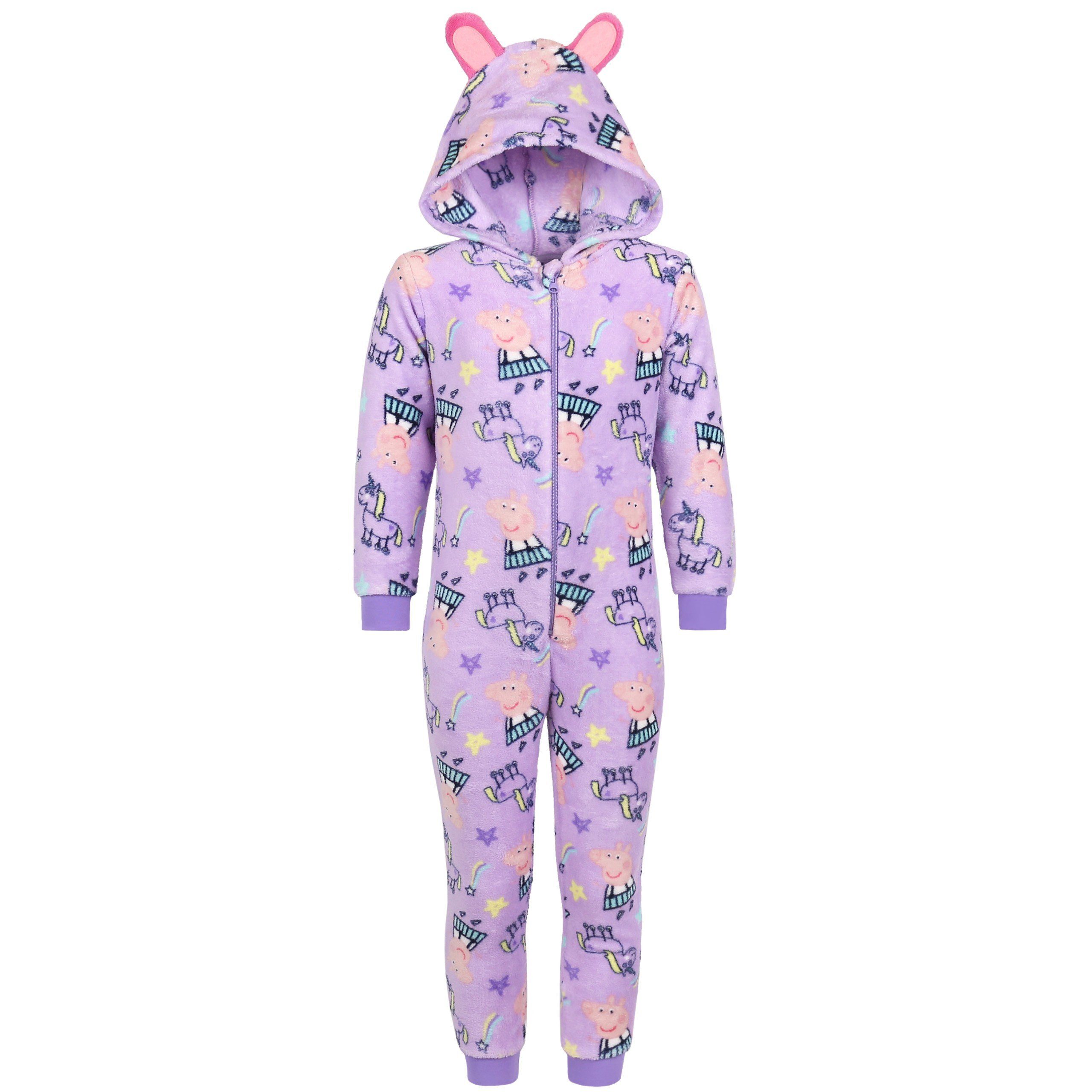 Peppa Pig Schlafanzug Peppa Wutz - Lila Kinder Fleece-Einteiler mit Kapuze, 7-8 Jahre