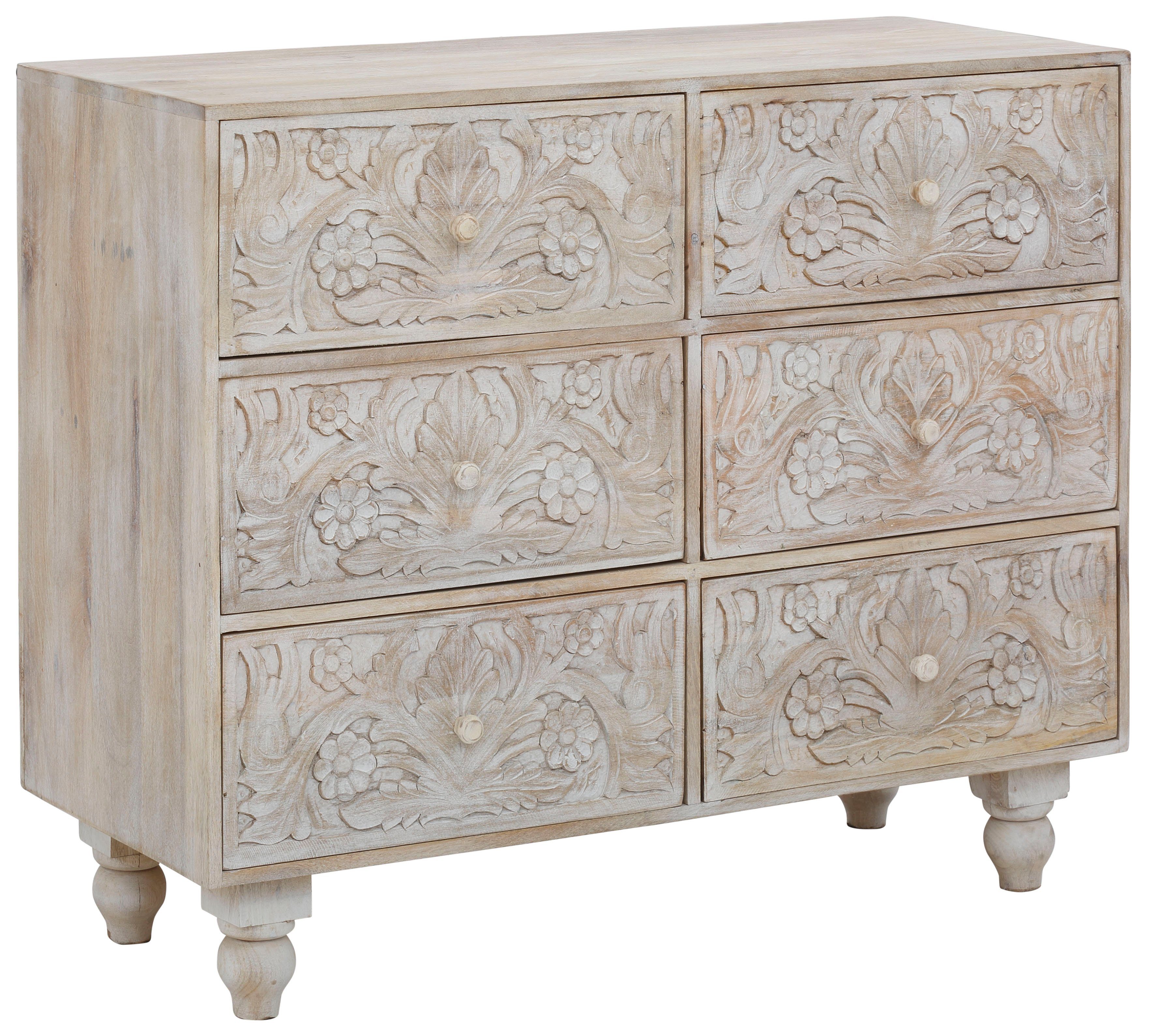 OTTO home Kommode Lavin Sideboard, Mangoholz, mit dekorativen Schnitzereien, Handgefertigt, Breite 110 cm