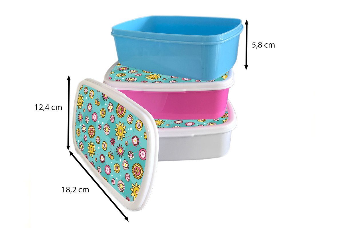 MuchoWow Lunchbox - Kunststoff, Kunststoff Brotbox für rosa Muster, - Mädchen, Schmetterlinge Blumen Snackbox, Brotdose Kinder, Erwachsene, (2-tlg)