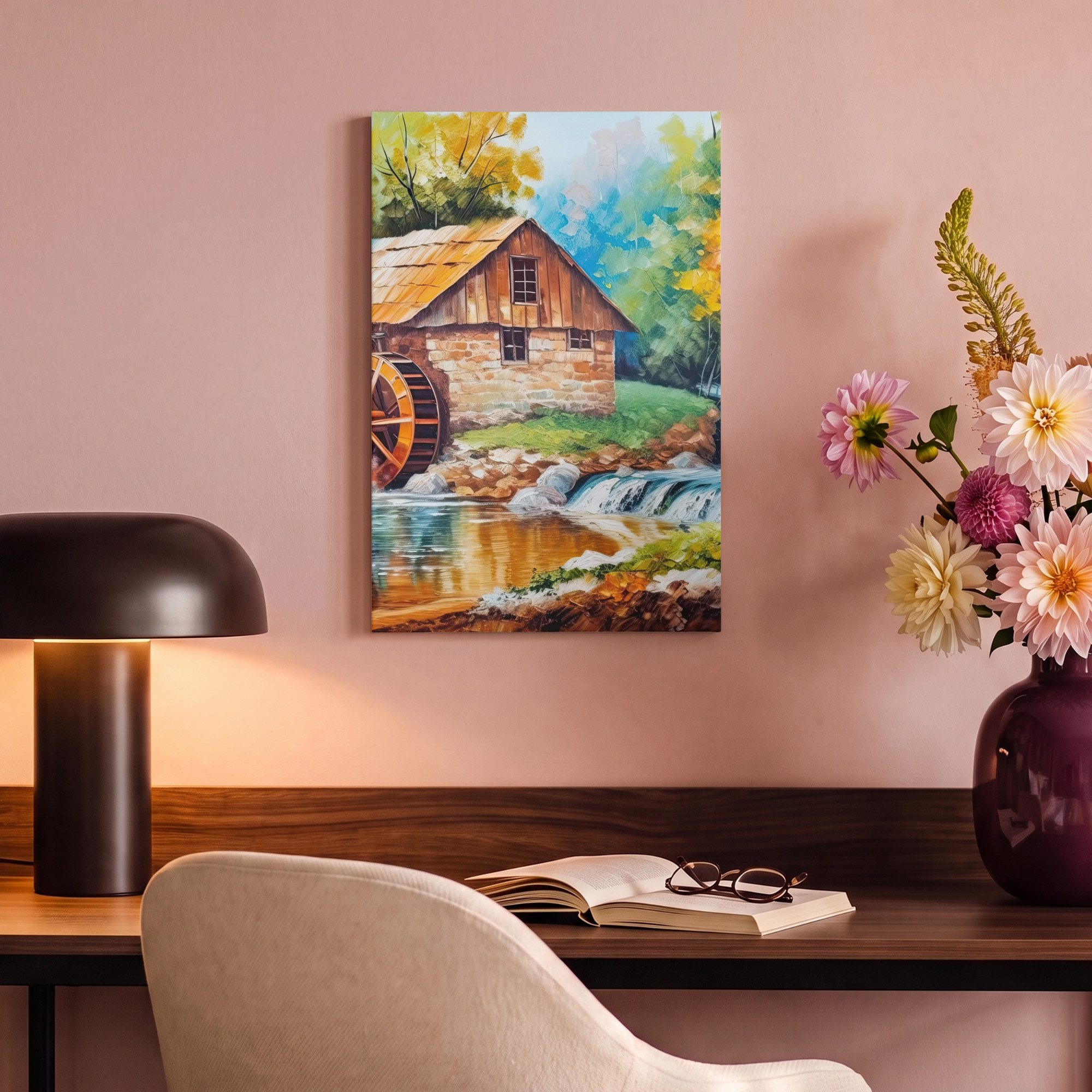 OneMillionCanvasses® Leinwandbild Landschaft - Malerei - Zuhause - Kunst - Herbst, Fotodruck (1 St), Leinwand Canvas Wandbild, Wanddekoration 20x30 cm – Bild 4 von 5