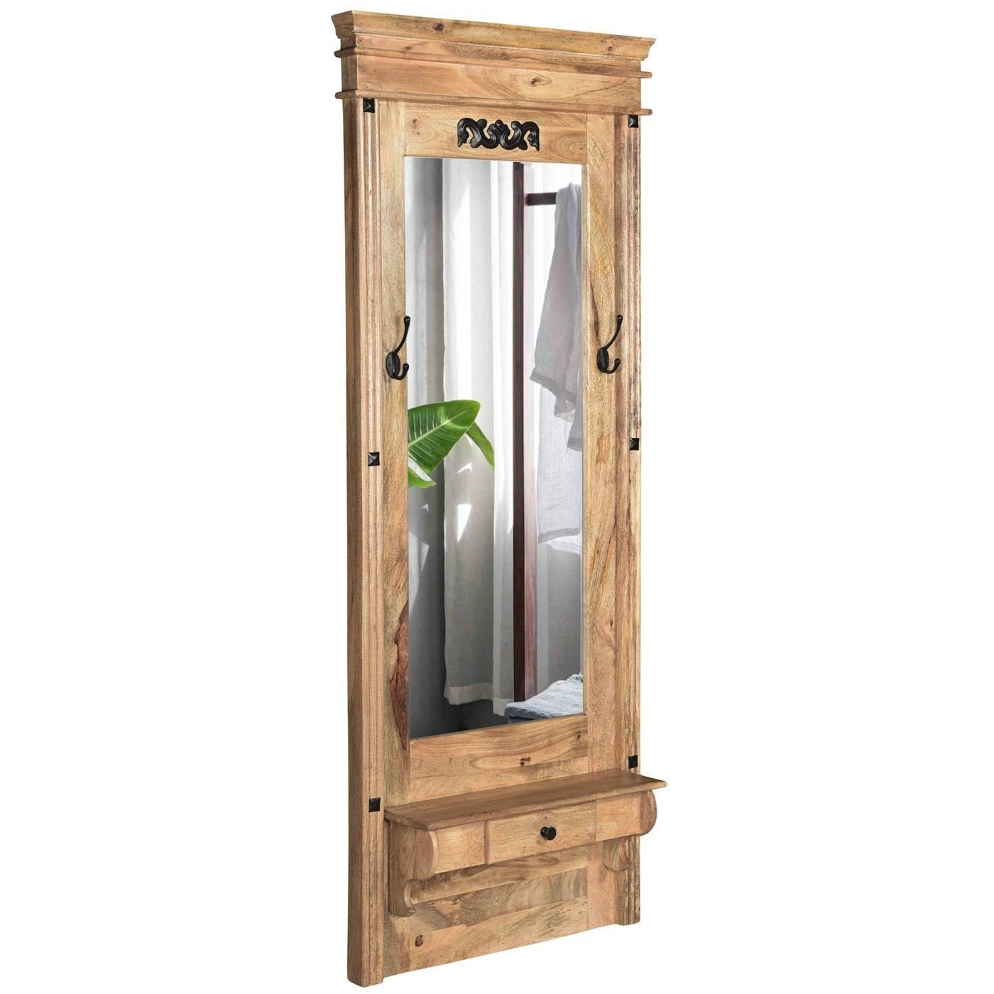 baario Wandgarderobe Garderobe TARNOS Spiegel, massiv Holz mit Haken & Ablage Antik Design Vintage