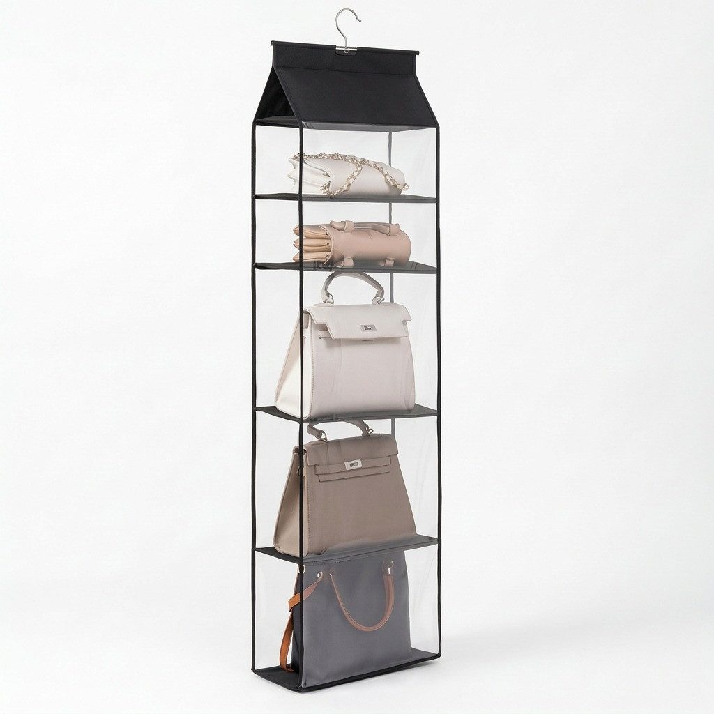 JASLIFE Hängeregal Taschen Organizer für Kleiderschrank, Handtaschen Organizer mit Mesh, Taschen Organizer mit Mesh, beidseitig offen, platzsparend und stabil