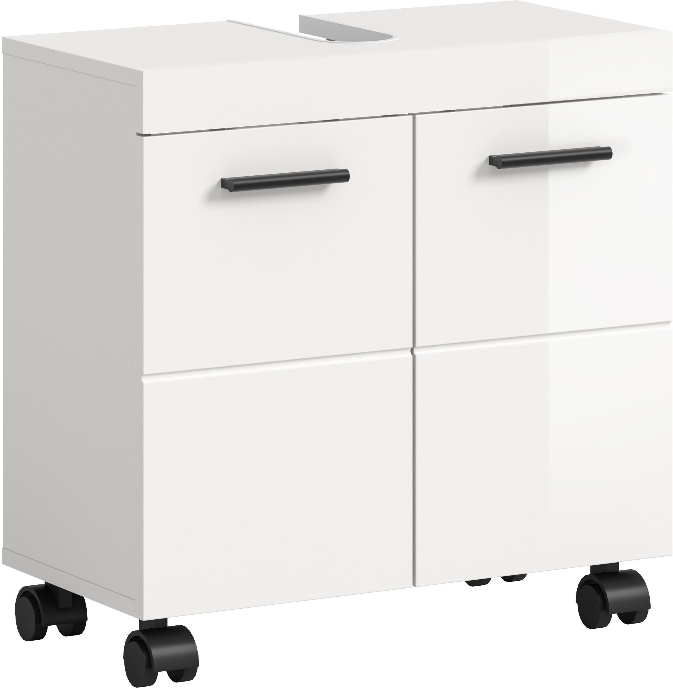 welltime Waschbeckenunterschrank AVON, Breite 60 cm, 2 Türen, 1 Einlegboden, 2 Fächer (mit Siphonausschnitt 22x8 cm, Rückwand mit Ausschitt) Badmöbel, Badschrank, Unterschrank, Waschtisch, Kommode, Bad