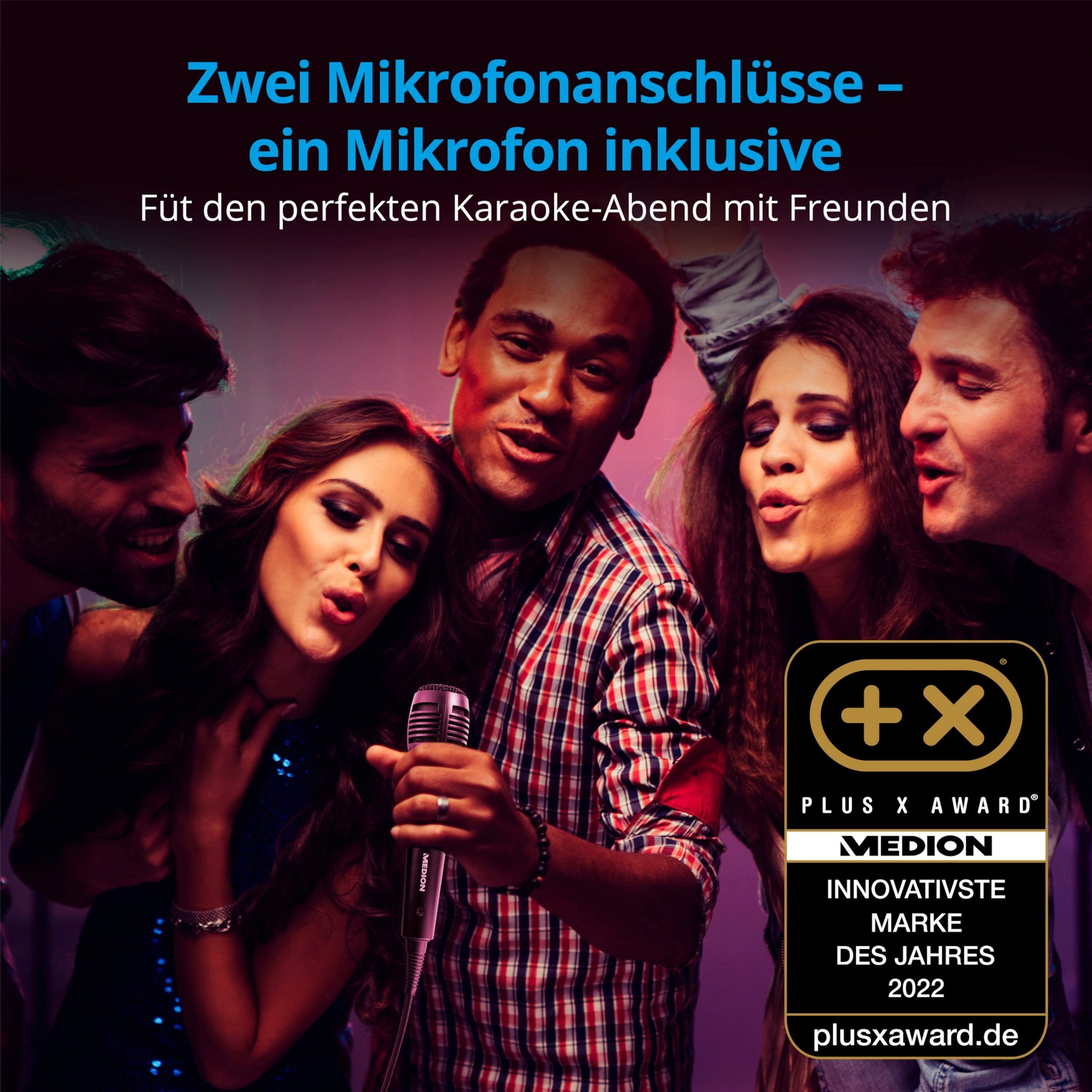 Medion® MEDION MD44080 P61080 Partylautsprecher Karaoke LCD-Display Bluetooth Party-Lautsprecher (90 W, Kraftvolle Bässe, Verschiedene Lichteffekte einstellbar)