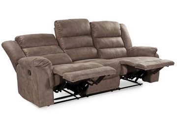 luma-home 3-Sitzer 15134, Sofa mit halbautomatischer Relaxfunktion 212 cm breit, Federkern, Wellenunterfederung, Bezug Mikrofaser, Vintage Grau Braun