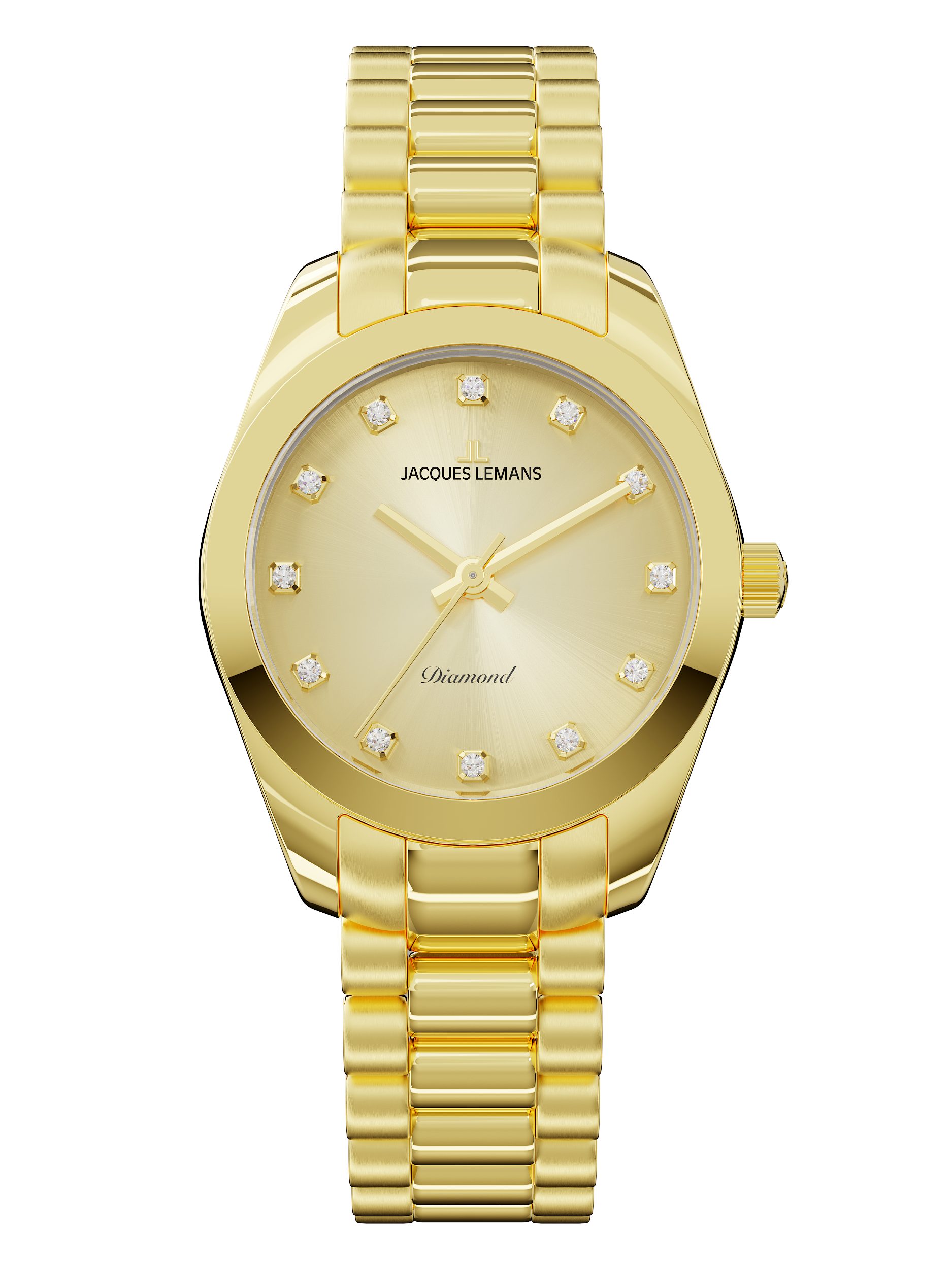 Jacques Lemans Quarzuhr Derby Diamond D-10D, Armbanduhr, Damenuhr, Edelstahlarmband, Lab Grown