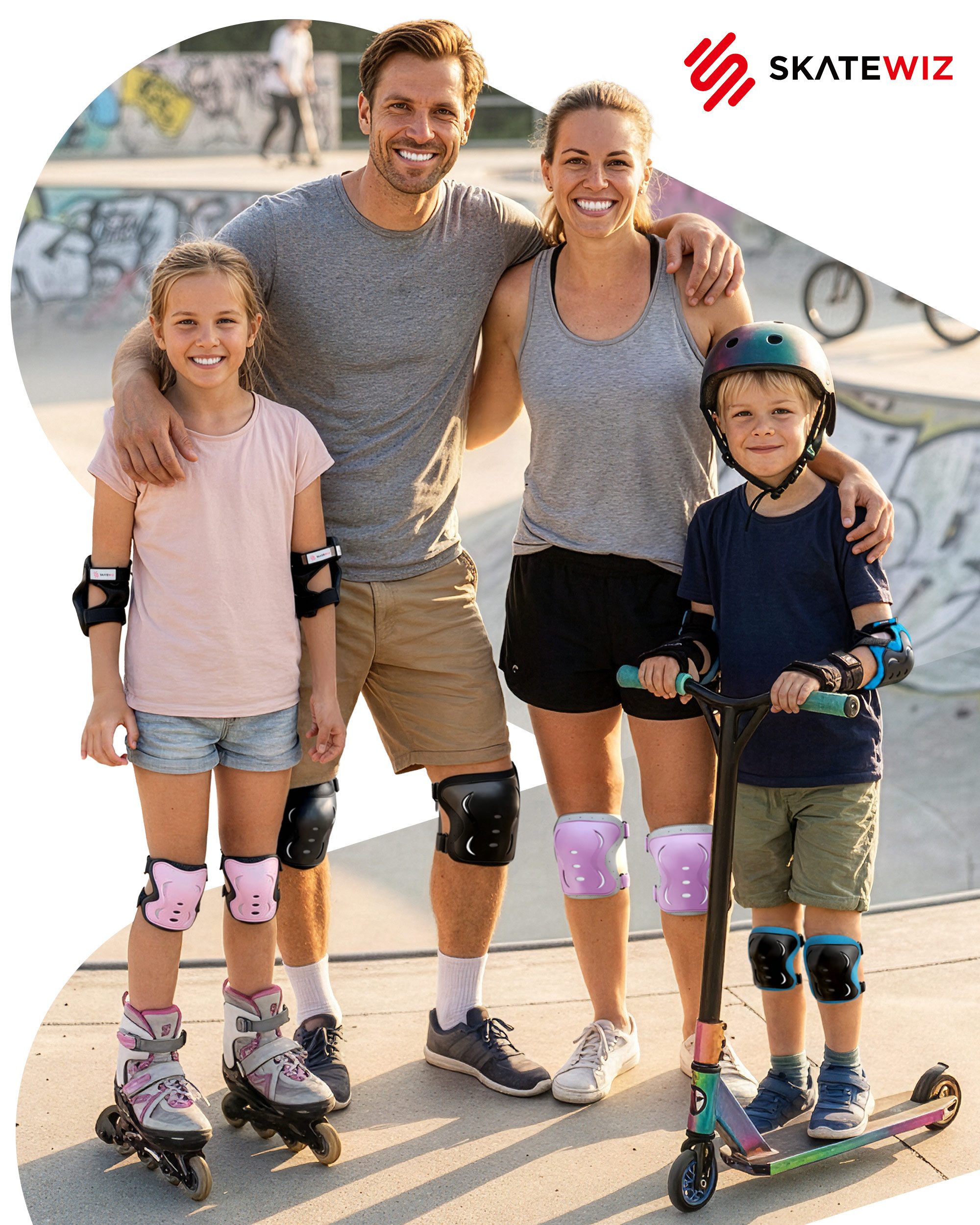 SKATEWIZ Protektoren-Set Schoner Inliner Geschenke für Kinder Knieschoner Erwachsene (Schützer Set Inliner skates Kinder und Rollschuhe, 6-tlg., Knieschoner Kinder - Inliner Schoner Erwachsene Schützer Inliner), Skateboard Schutzausrüstung Schlittschuhe Schoner