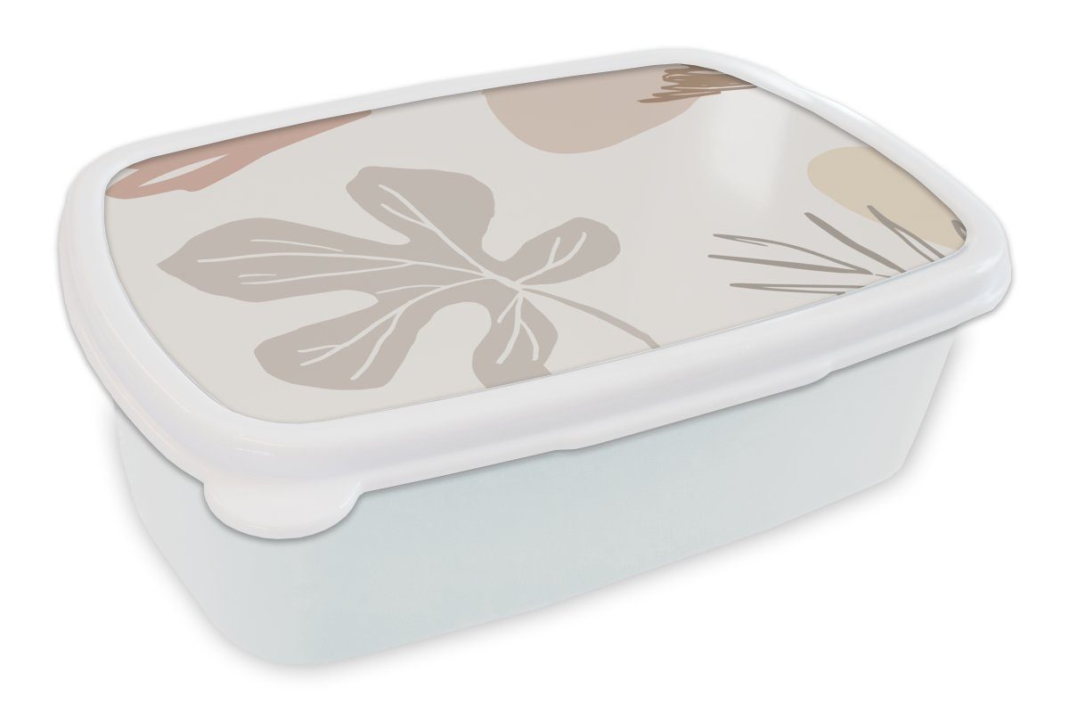 MuchoWow Lunchbox Sommer - Laub - Grau, Kunststoff, (2-tlg), Brotbox für Kinder und Erwachsene, Brotdose, für Jungs und Mädchen weiß | Lunchboxen