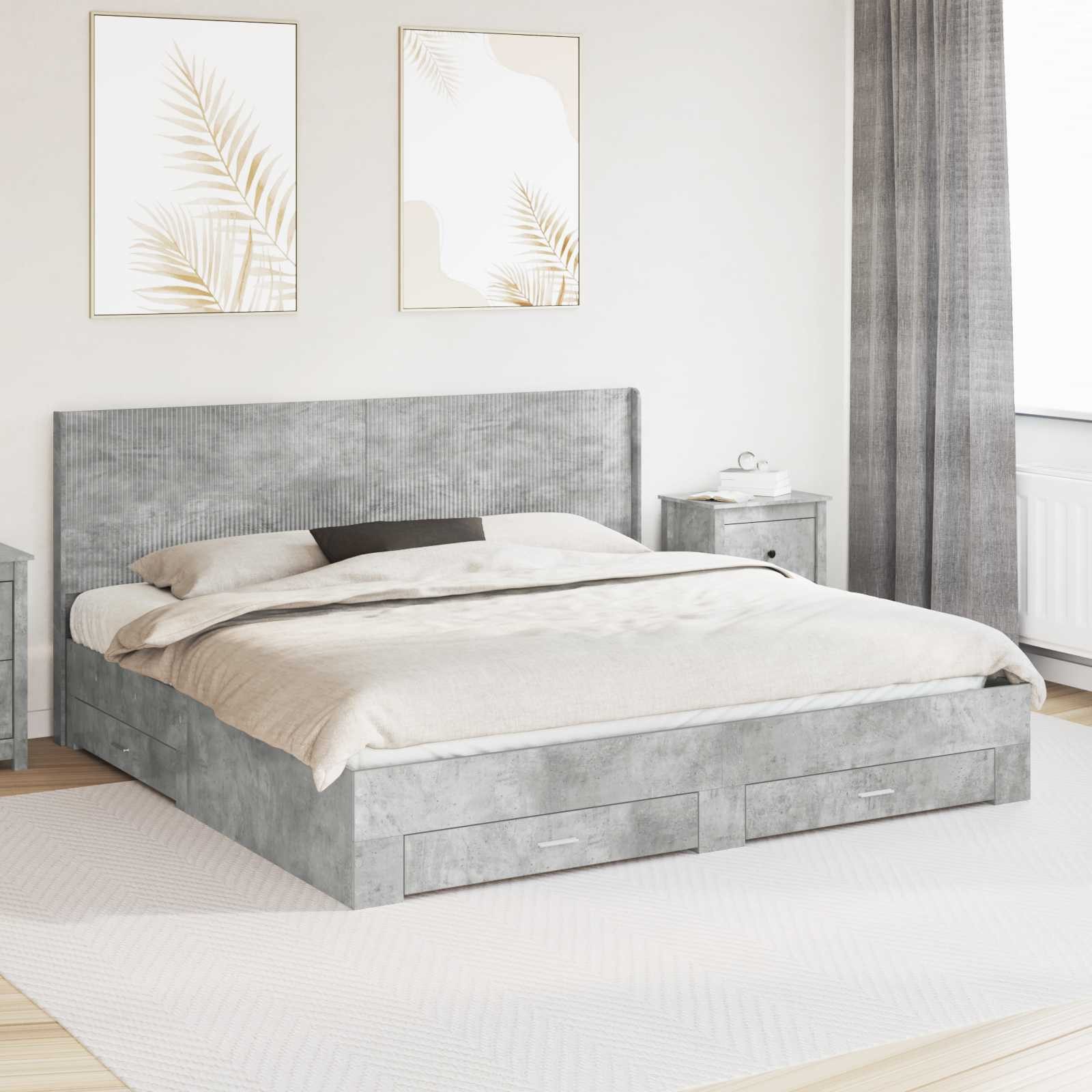 vidaXL Bett Bettgestell mit Stauraum und Kopfteil Betongrau Holzwerkstoff (1-tlg)