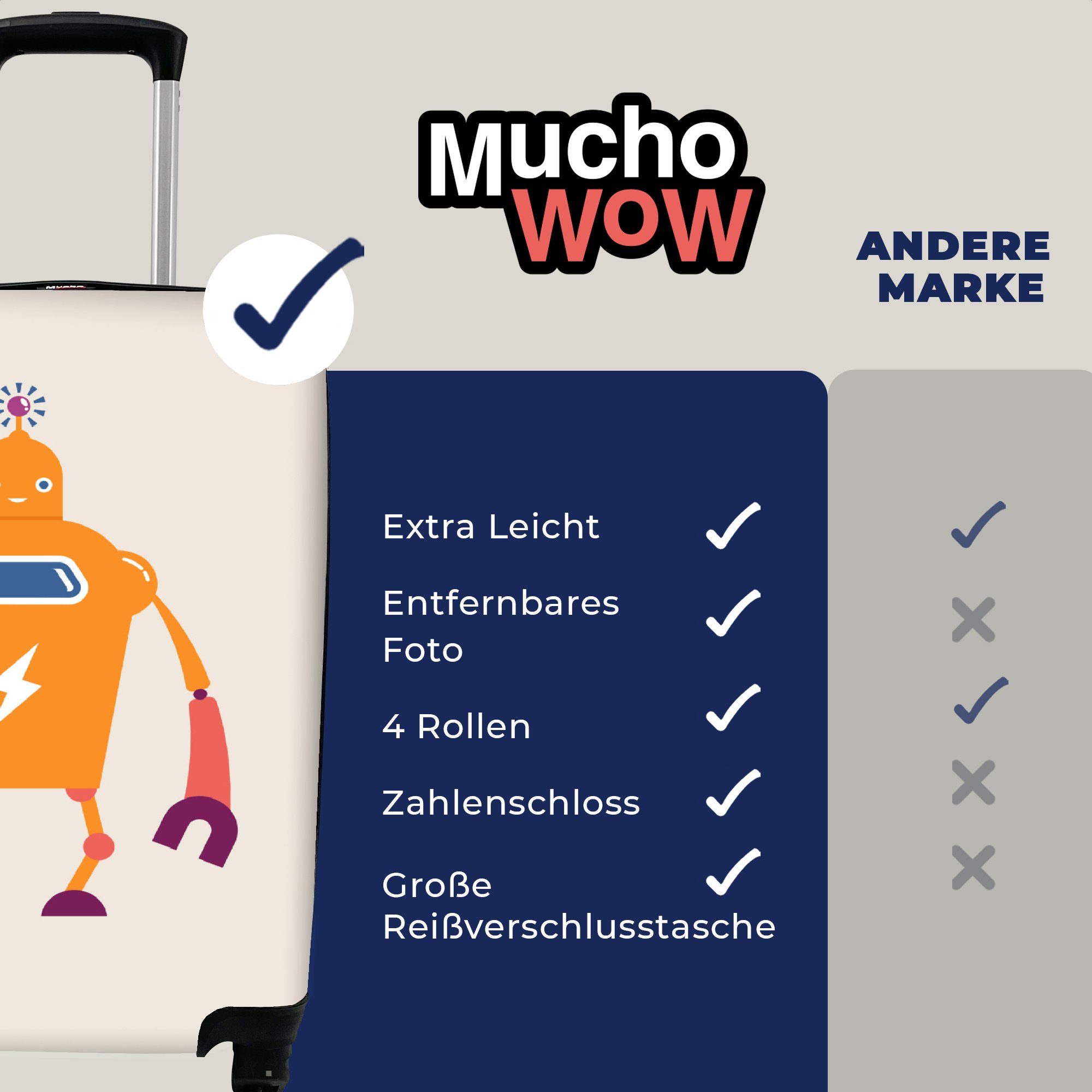 MuchoWow Handgepäckkoffer Roboter - Antenne Reisetasche Trolley, Orange 4 Ferien, Reisekoffer - Blitzschlag mit für - Junge Handgepäck Rollen, Kinder, rollen, - 