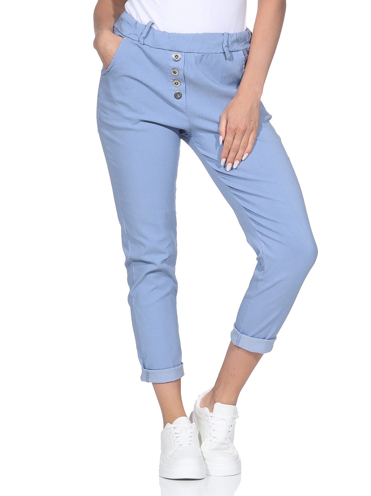 OriginalYou Stretch-Hose Freizeithose Damen Chinohose Stretch Jeans moderner Knitterlook, mit elastischem Bund & Gürtelschlaufen – Bild 5 von 5