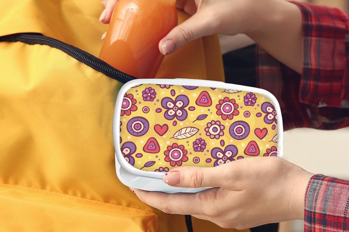 Kinder Kunststoff, MuchoWow Lunchbox - weiß Jungs Erwachsene, Blumen - Brotbox Muster und Mädchen für Brotdose, Orange, und Lila - für (2-tlg),