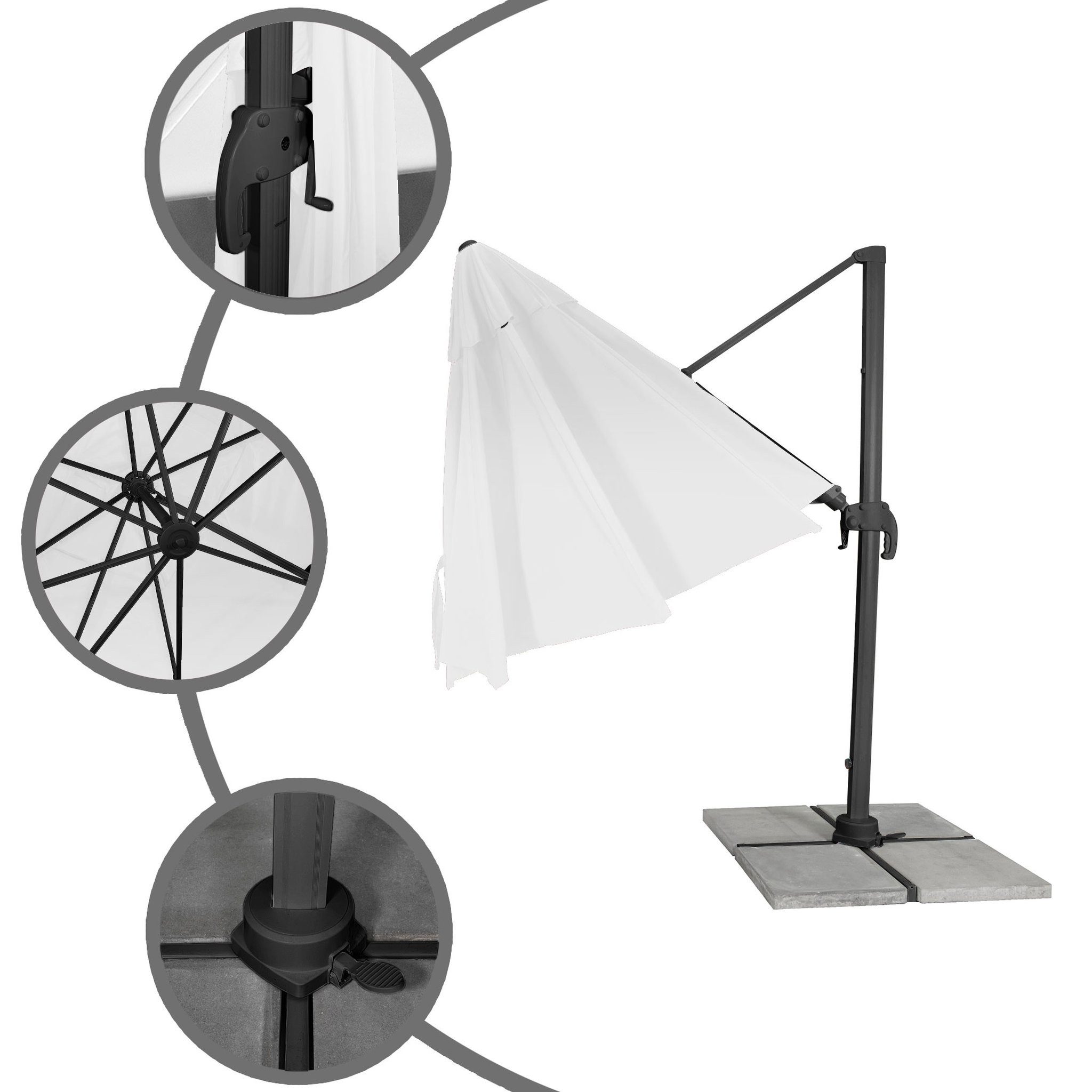 paramondo Ampelschirm Ampelschirm 3,5 m rund drehbar Kurbel Standkreuz weiß anthrazit, LxB: 350x350 cm, 360° Schwenkbar, Kurbelbedienung, Gestell inkl. Standkreuz