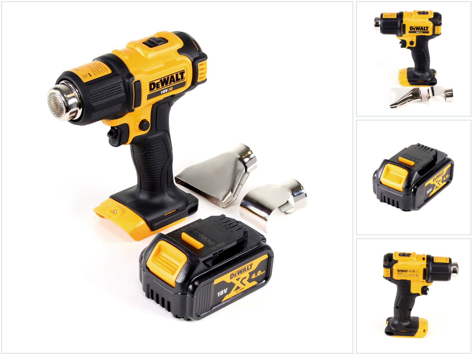 DeWalt Heißluftgebläse DCE 530 N Akku Heißluftpistole 18V 530°C + 1x Akku 4,0Ah + Flächen- u