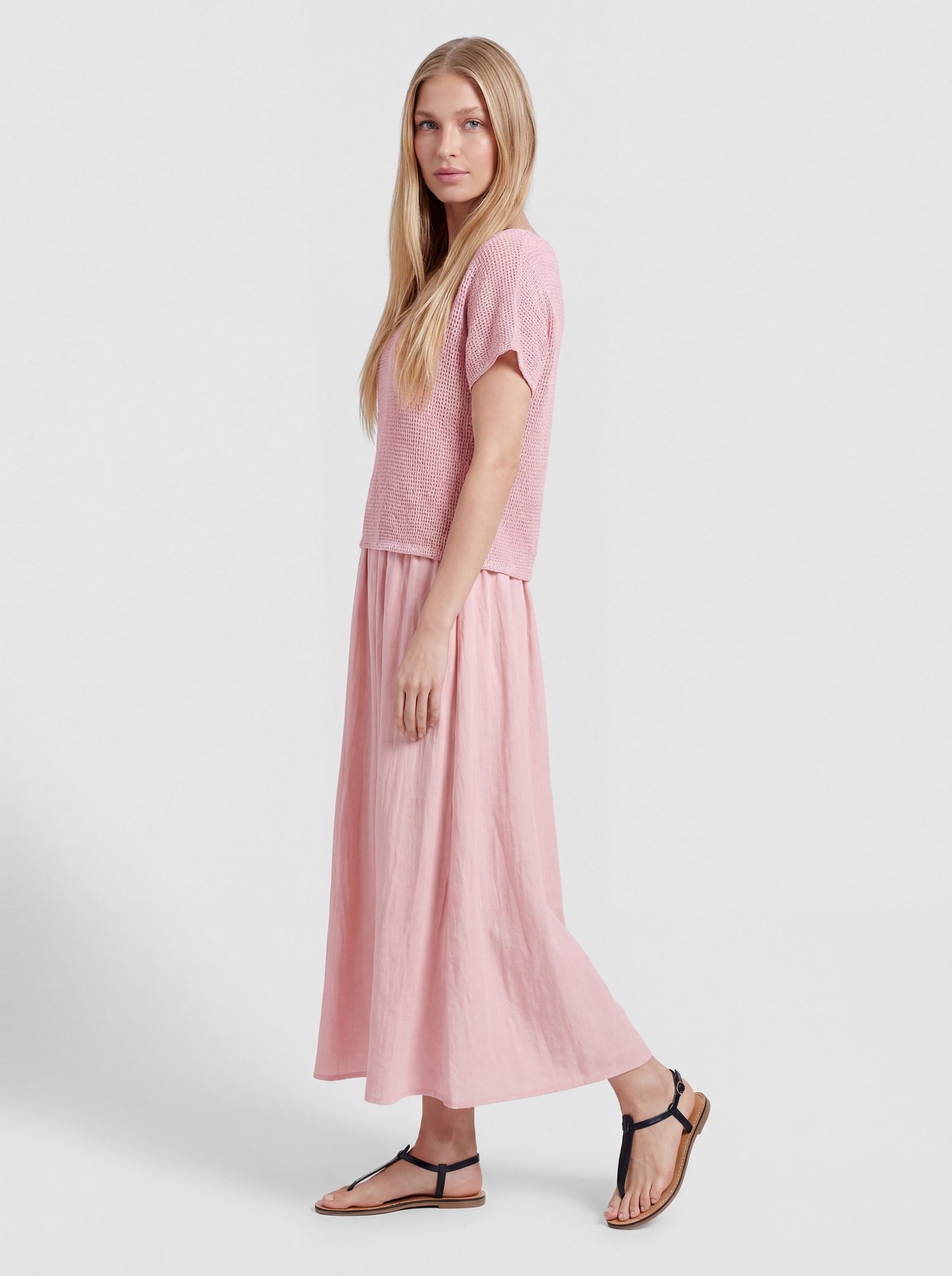 PEKIVESSA Sommerkleid Lässiges Midikleid im angesagten Lagen-Look aus Baumwolle-Leinen-Webstoff