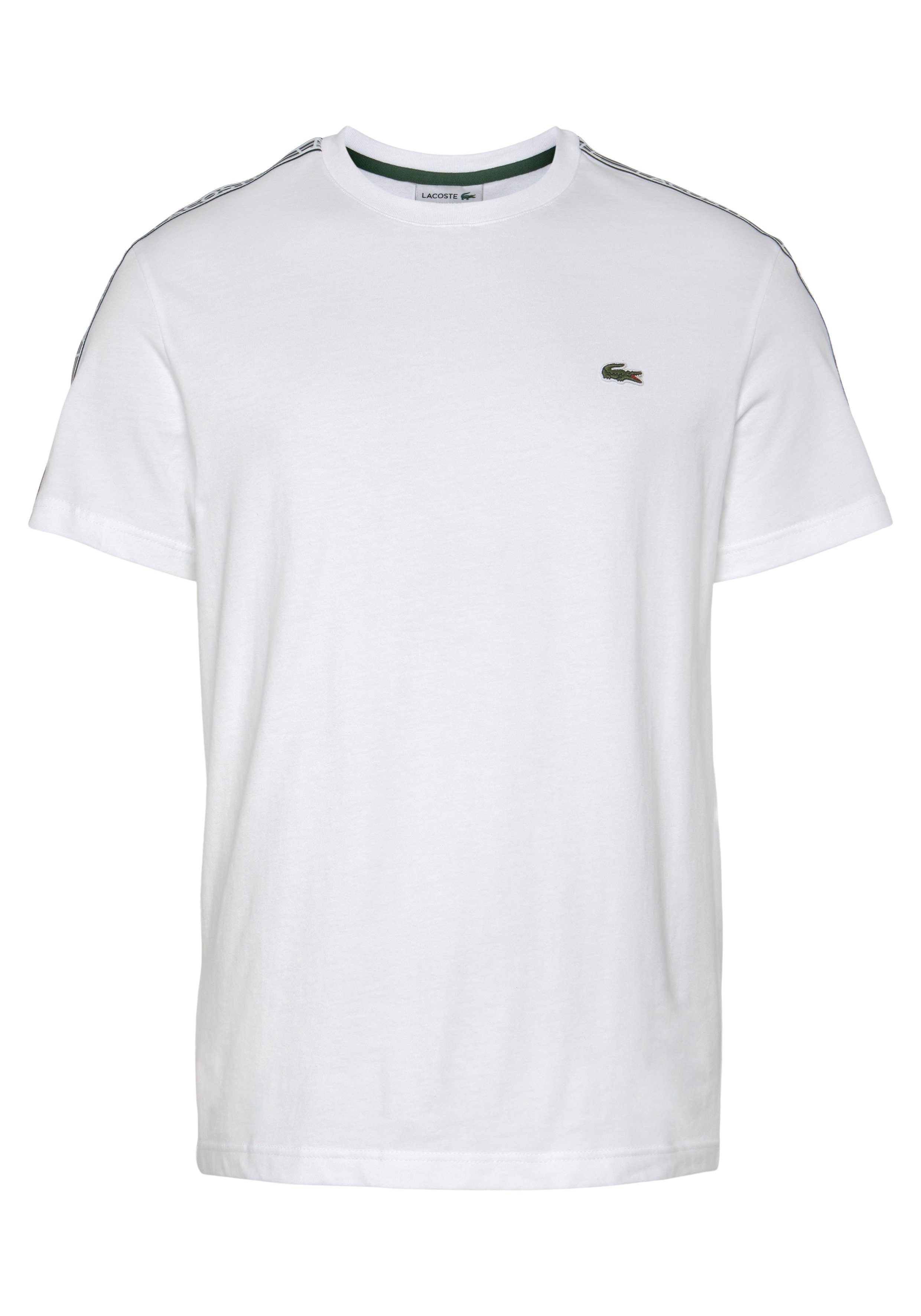 Lacoste T-Shirt beschriftetem white an mit Schultern Kontrastband den