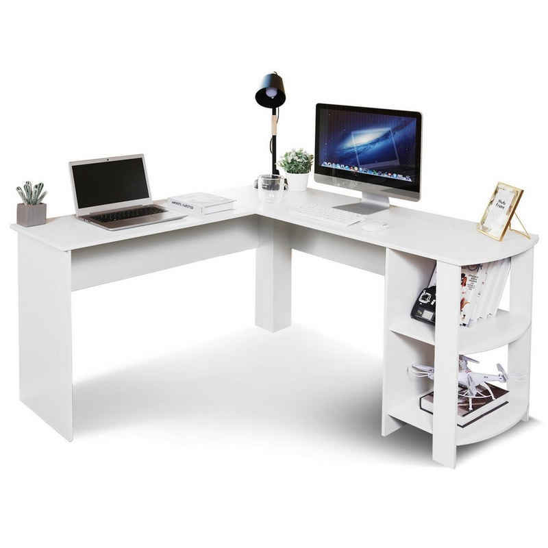 Mondeer Eckschreibtisch L-Computertisch, L-Förmig Schreibtisch mit 2 abgerundeten Ablagen, Weiß