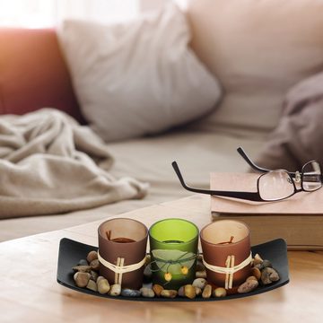 relaxdays Teelichthalter mit Tablett Teelichthalter Set mit Tablett