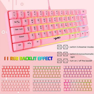 KUIYN 60% kabelgebundene RGB-61-Tasten-Mini Gaming Tastatur- und Maus-Set, mit 11 RGB-Chroma-Hintergrundbeleuchtung, schwebende ABS-Tastenkappen