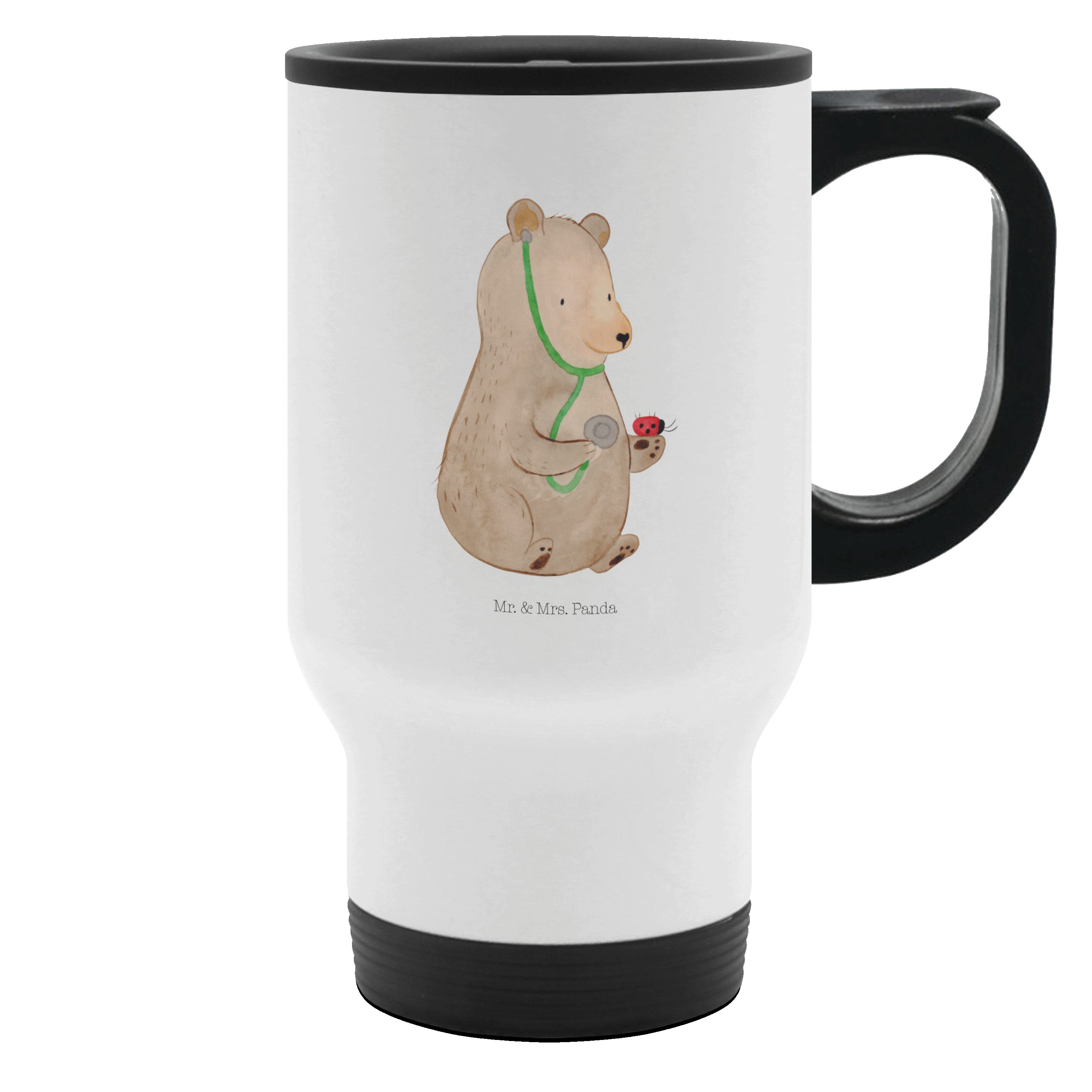 Mr. & Mrs. Panda Thermobecher Bär Arzt - Weiß - Geschenk, Doktorin, Doktor, Kaffeetasse zum Mitnehm, Edelstahl | Thermobecher