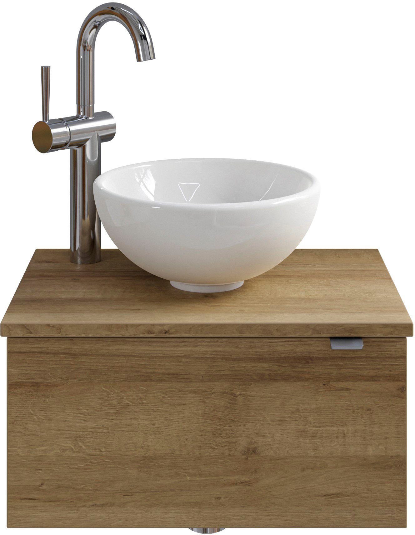 Saphir Waschtisch Serie 6915 Waschschale mit Unterschrank für Gästebad, Gäste WC (3-St., Keramik-Aufsatzbecken, Waschtischplatte, Waschtischunterschrank), 51 cm breit, 1 Tür, Waschtischplatte, kleine Bäder, ohne Armatur