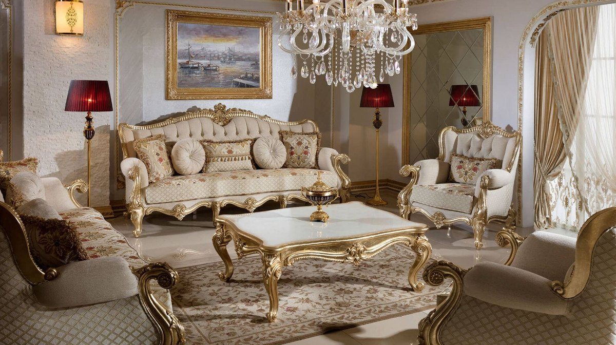 Casa Padrino Couchtisch Casa Padrino - Weiß Gold - Prunkvoller Barock Wohnzimmer Barockstil im Barock - - Einrichtung Barockstil Möbel Möbel Couchtisch Wohnzimmertisch Barock Wohnzimmer / Luxus Luxus im