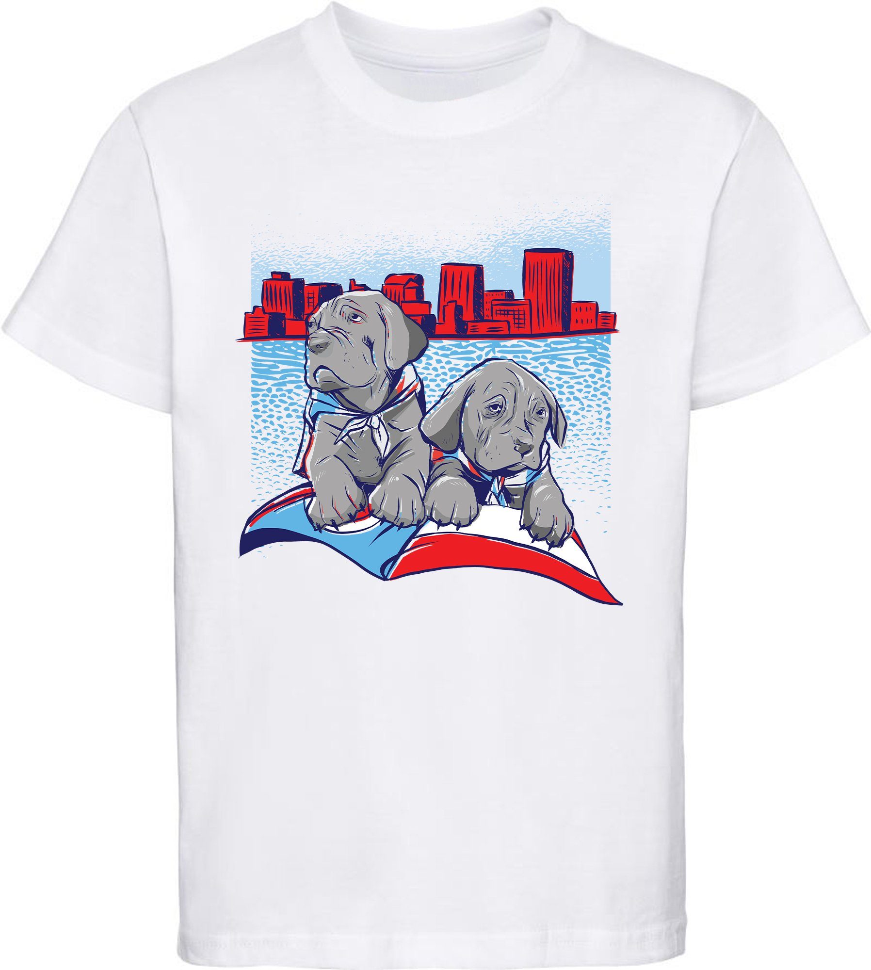 MyDesign24 Print-Shirt Kinder Hunde T-Shirt bedruckt - 2 süße Hundewelpen Baumwollshirt mit Aufdruck, i231 weiss | T-Shirts