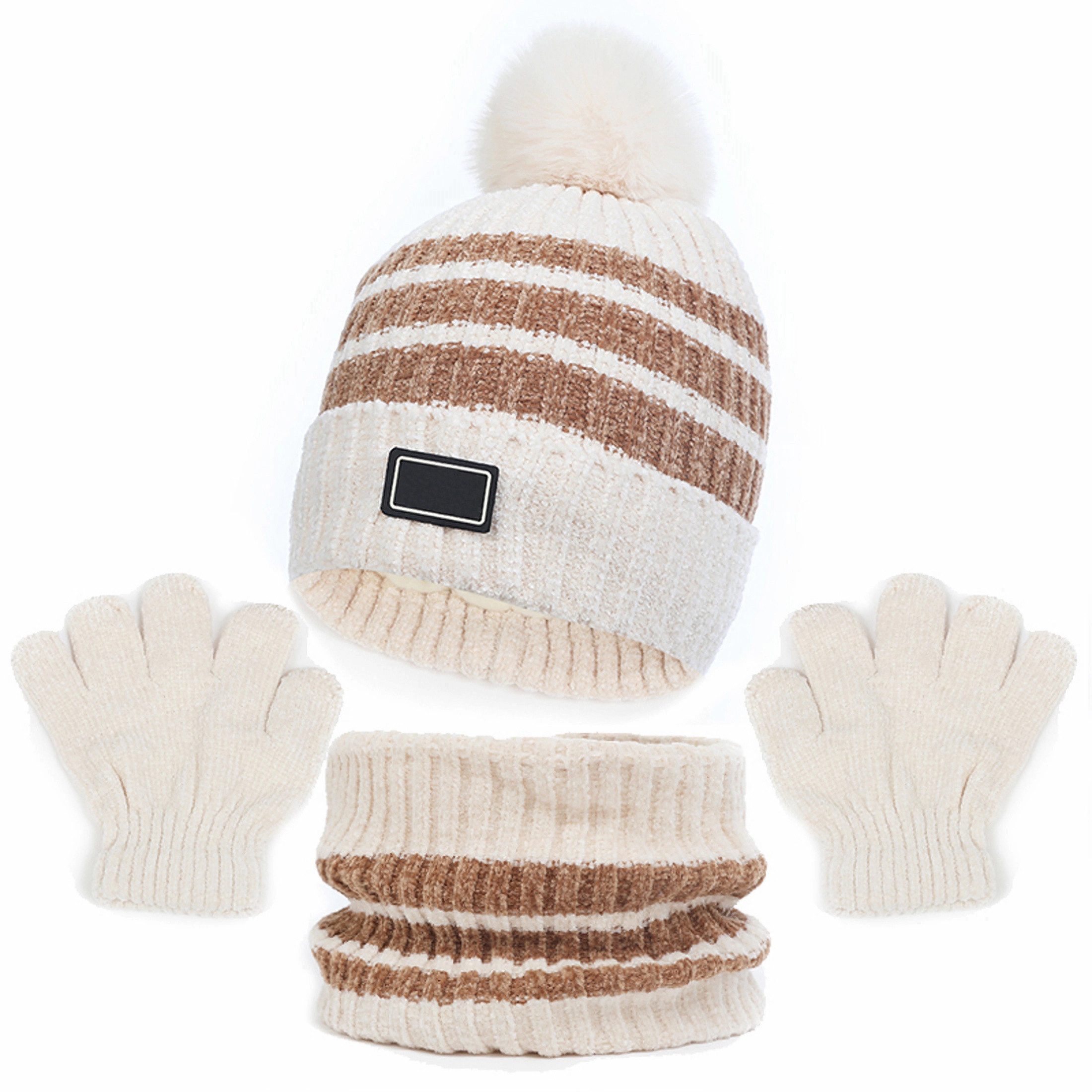 Cachito Mütze & Schal Filzhut Kinder Unisex Schal Mütze Handschuhe Set (Wintermütze, Schal, Handschuhe, dreiteiliges Set)