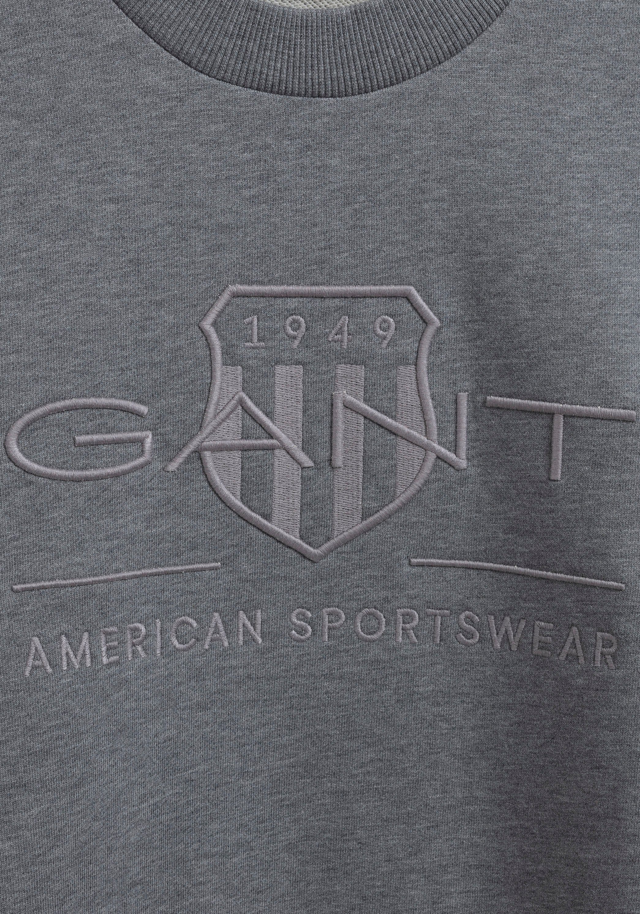 mit D1. Brust Gant melange grey der Logostickerei TONAL ARCHIVE C-NECK Sweatshirt auf SHIELD