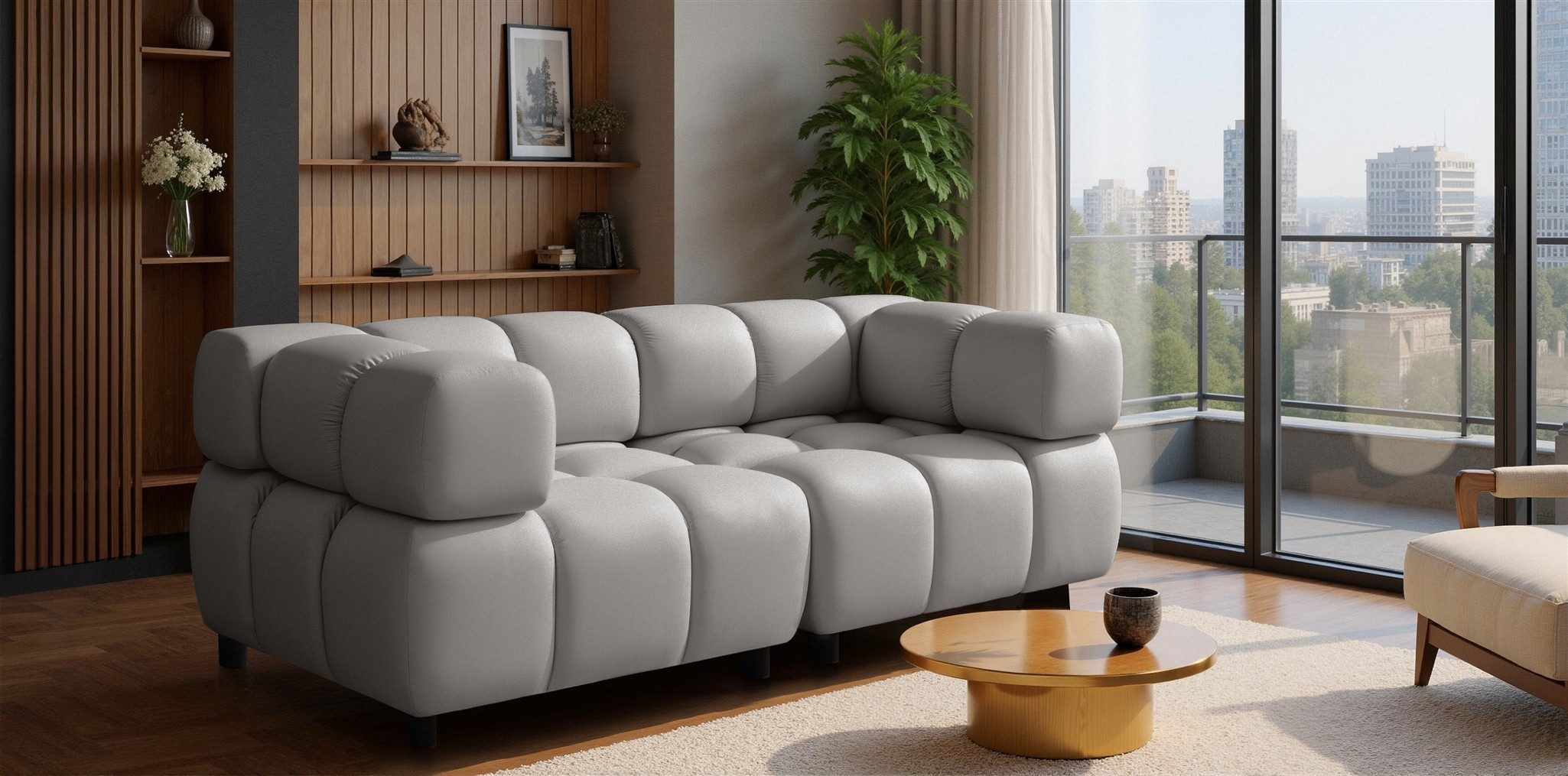 Fun Möbel 2-Sitzer Designersofa 2-Sitzer FUN MANOLO in Velourstoff (Bluvel), Rundumbezug, mit Hockern zum Ecksofa erweiterbar