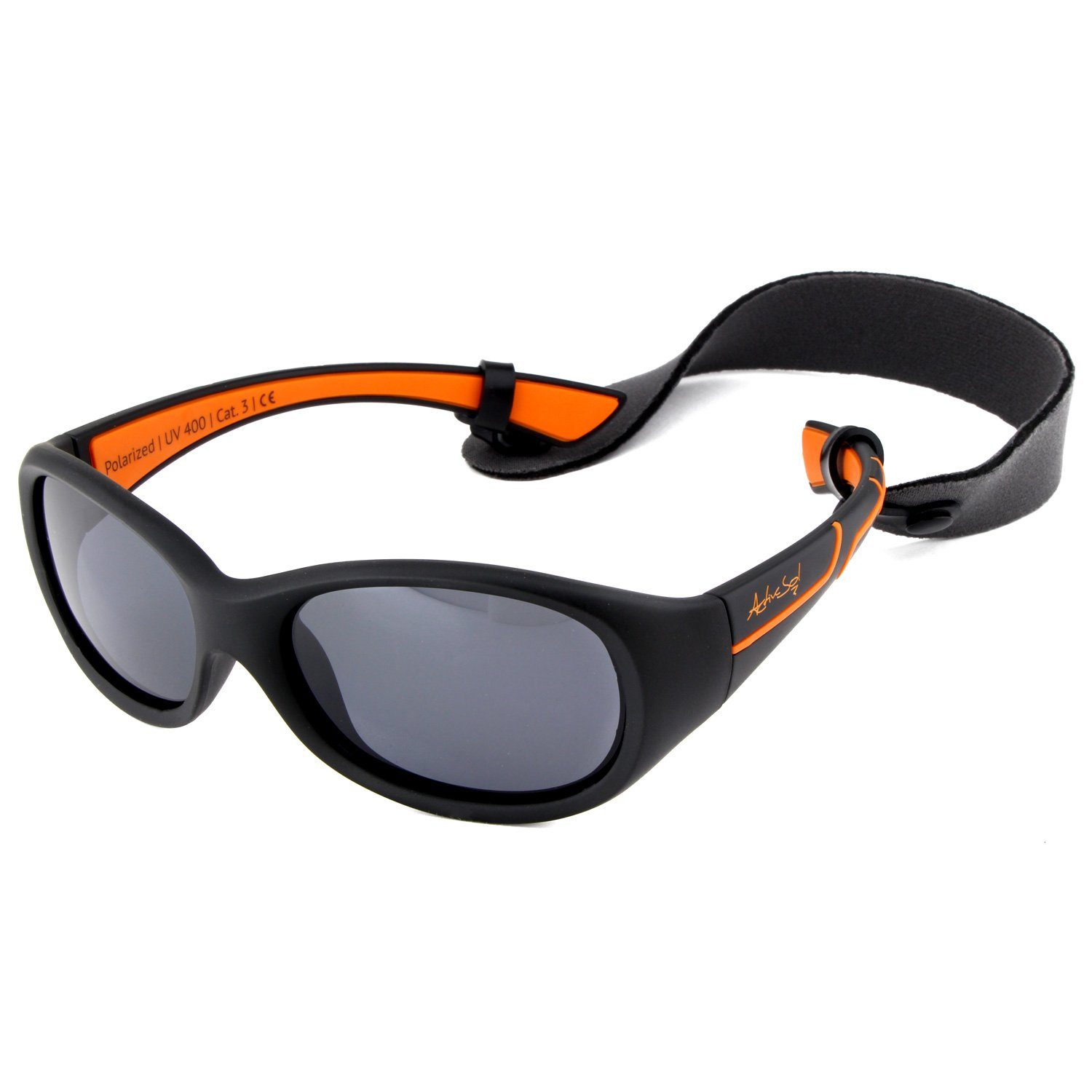 ActiveSol SUNGLASSES Sonnenbrille für Kinder, 5-10 Jahre, BPA-frei Schwarz - Orange