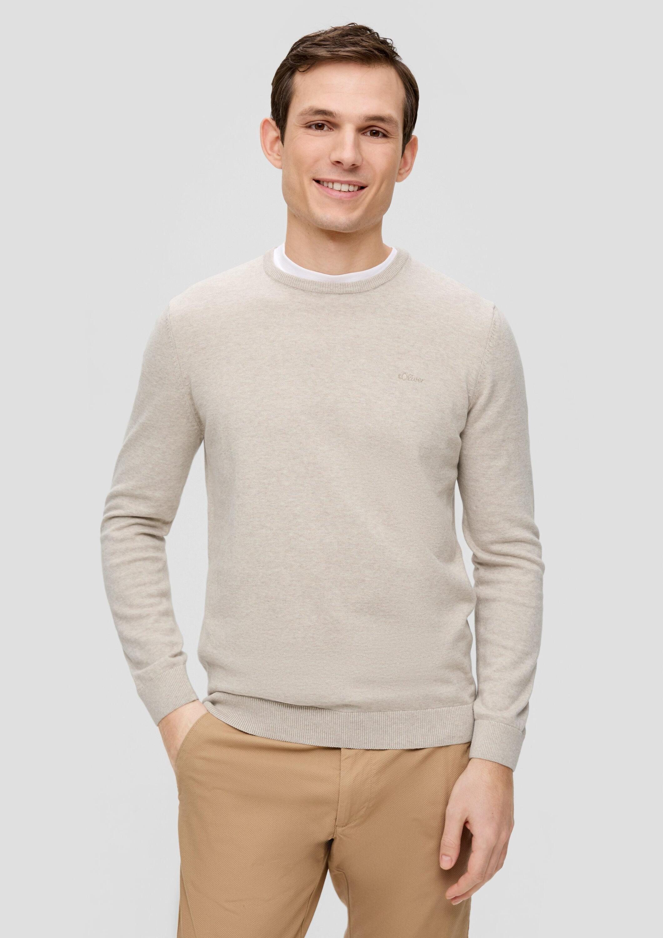 s.Oliver Longpullover Strickpullover Baumwollpullover mit Logo-Stickerei günstig online kaufen